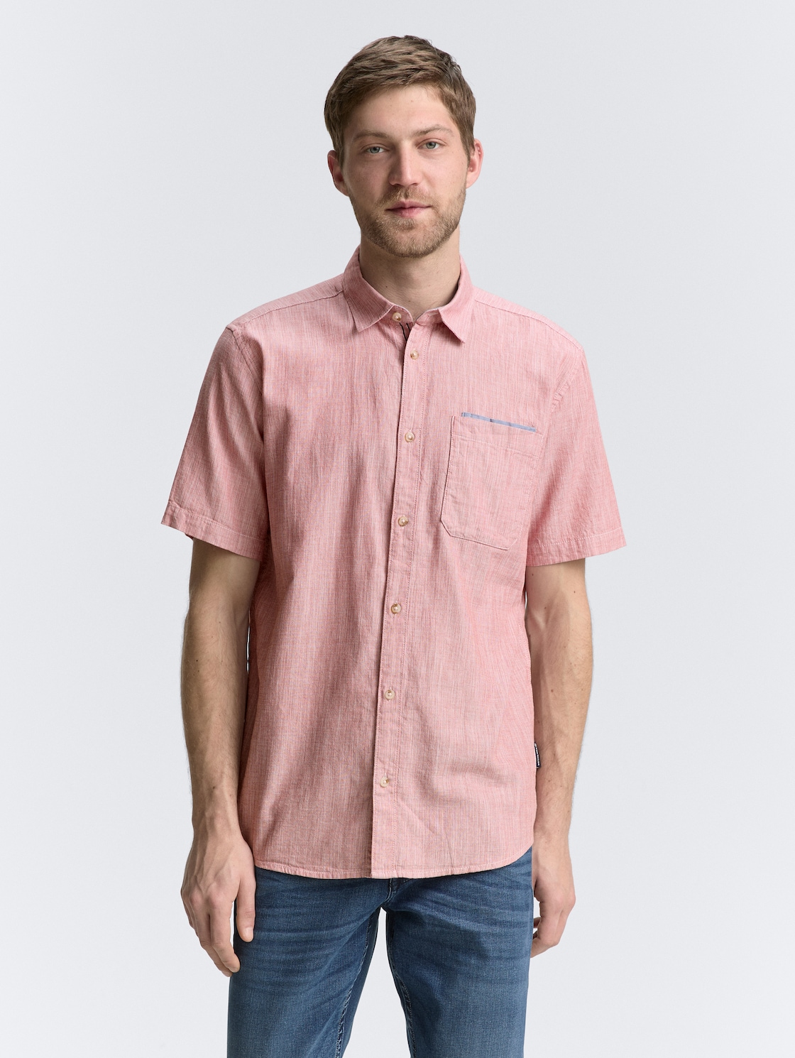 Thumbnail - TOM TAILOR Herren Regular Fit Kurzarmhemd aus Baumwolle, rot, Meliert, Gr. XXL