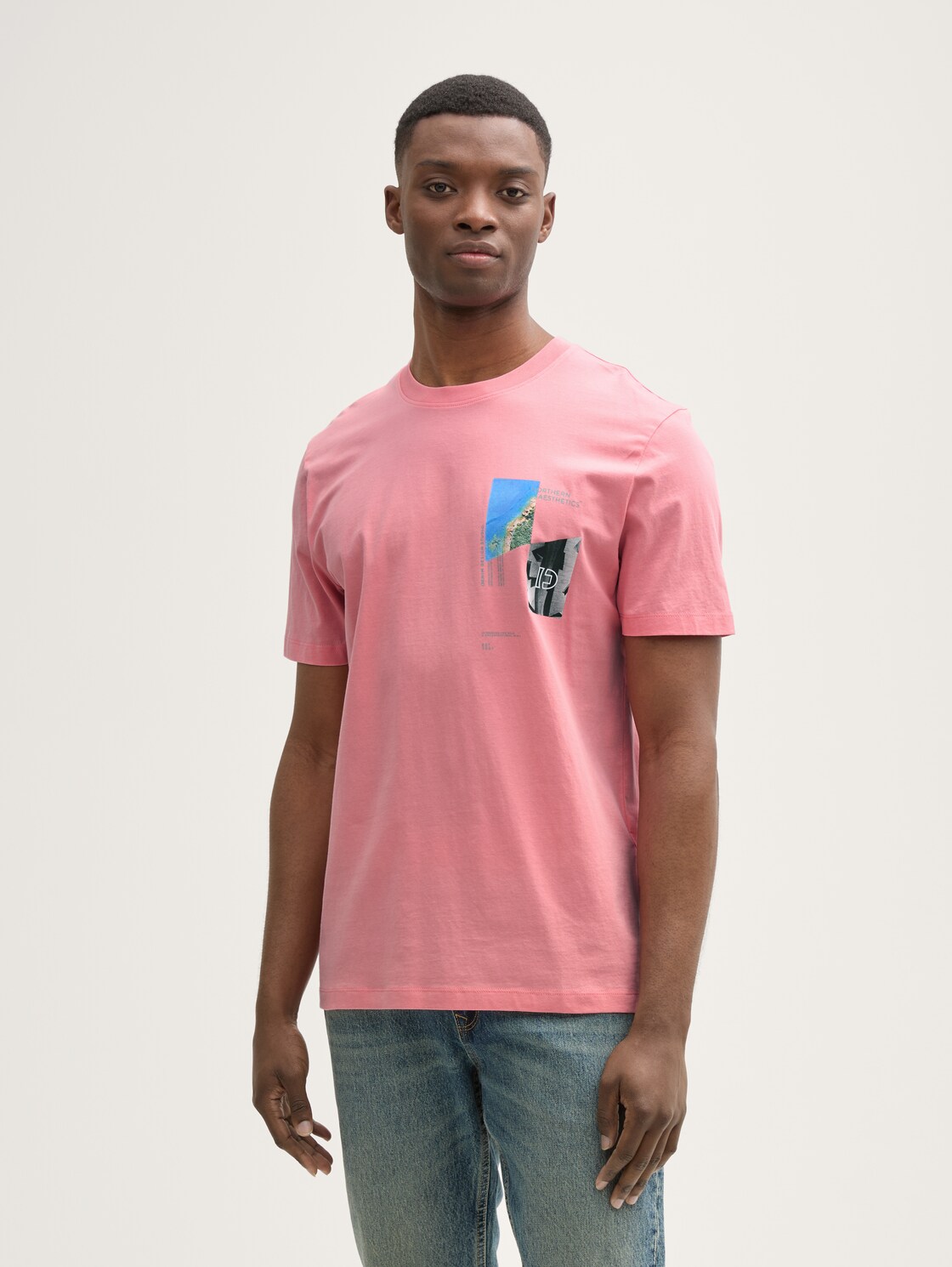 Thumbnail - TOM TAILOR DENIM Herren T-Shirt mit Foto-Print, rosa, Uni, Gr. S