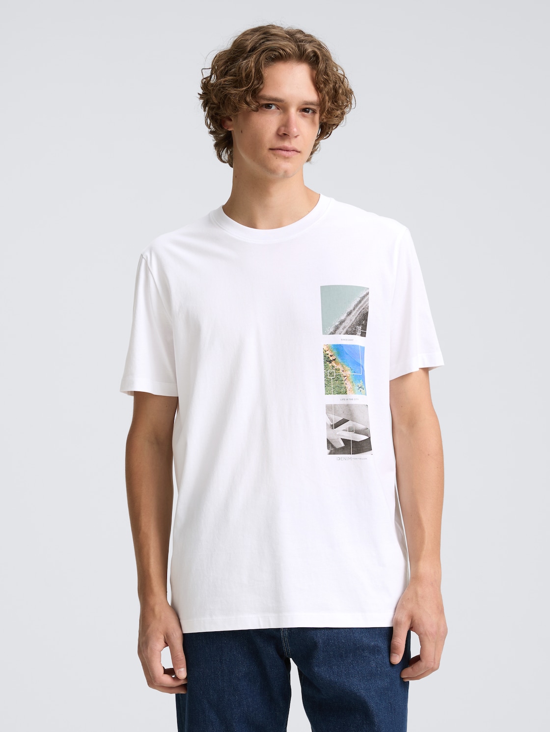 Thumbnail - TOM TAILOR DENIM Herren T-Shirt mit Foto-Print, weiß, Uni, Gr. XXL