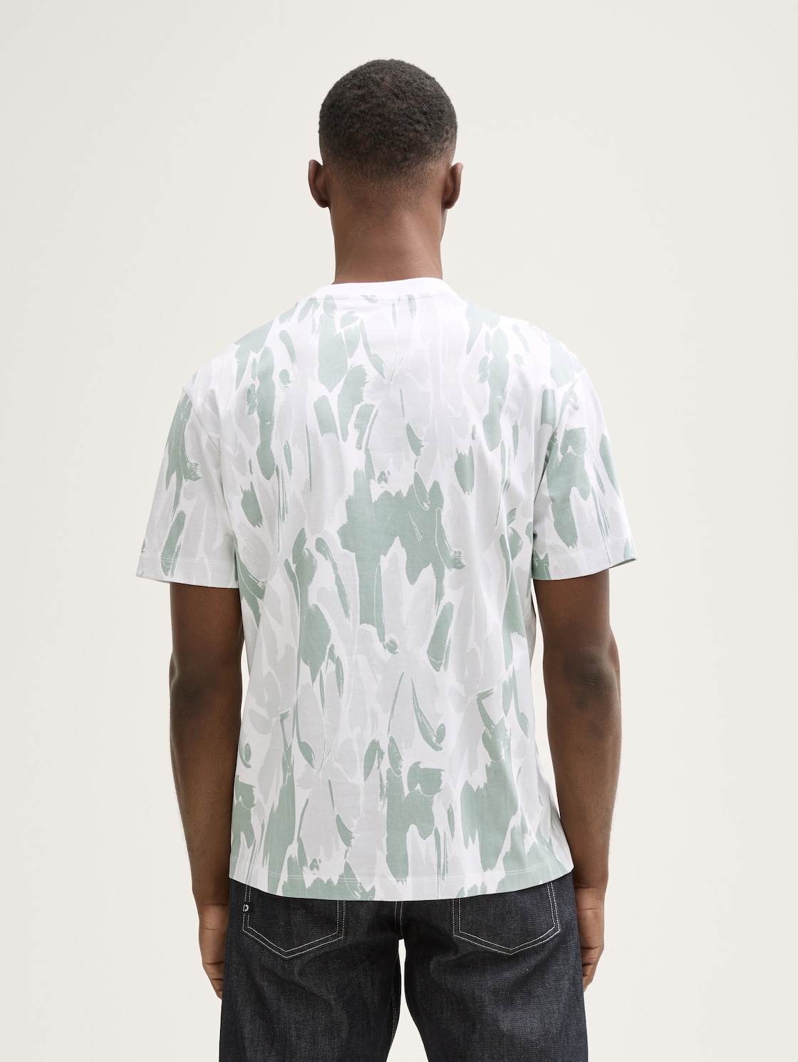 Thumbnail - TOM TAILOR DENIM Herren Relaxed Fit T-Shirt mit Allover-Print, weiß, Gemustert, Gr. XS
