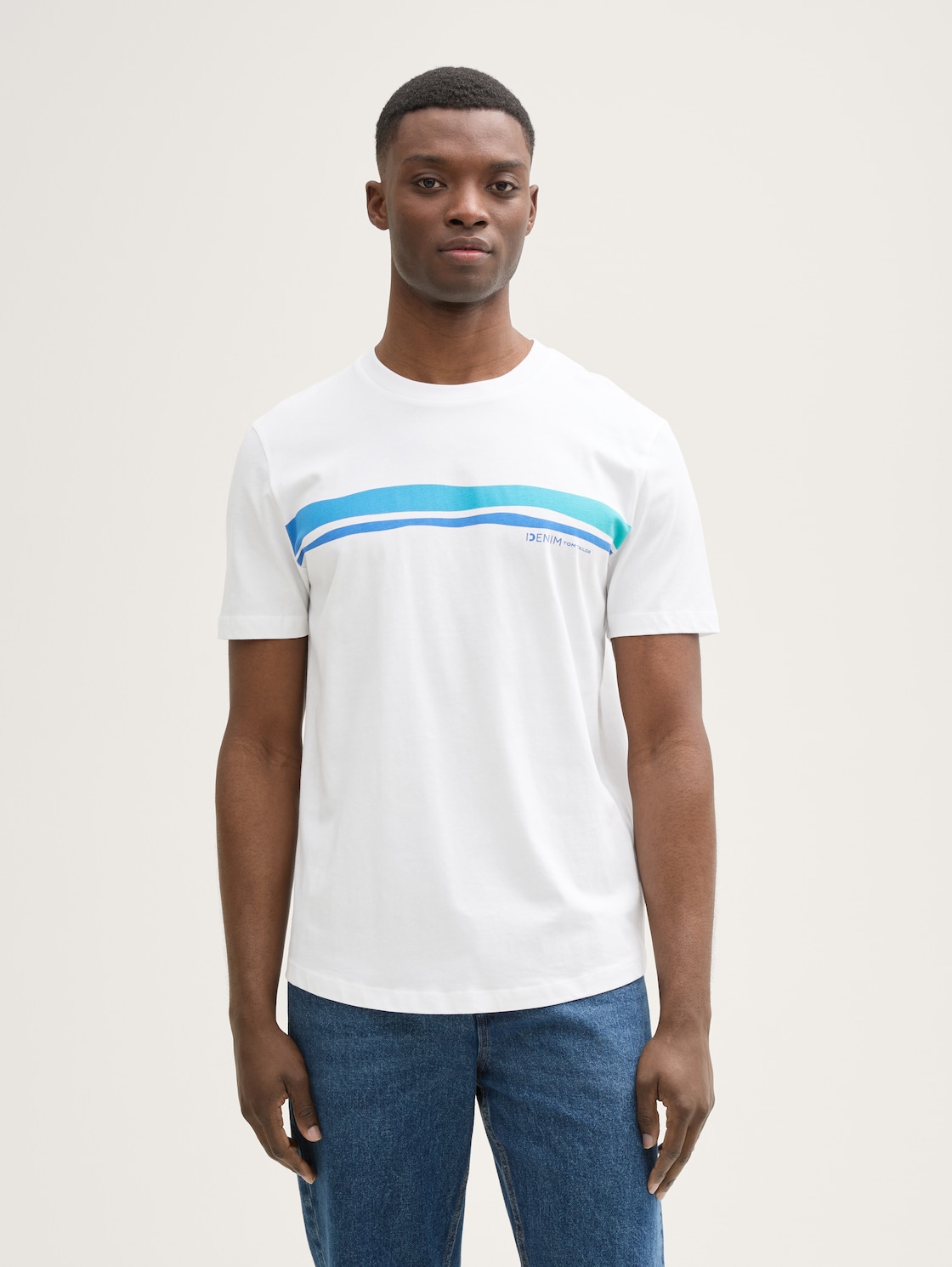 Thumbnail - TOM TAILOR DENIM Herren T-Shirt mit Print, weiß, Uni, Gr. S