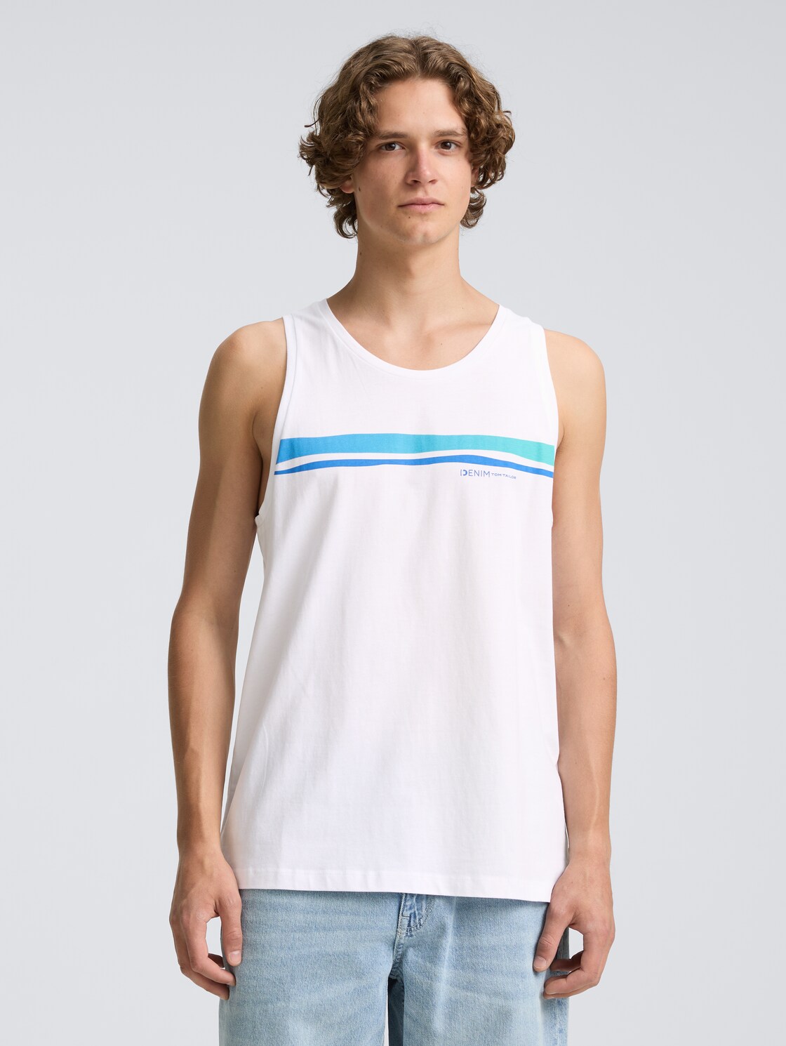Thumbnail - TOM TAILOR DENIM Herren Tanktop mit Print, weiß, Uni, Gr. XS