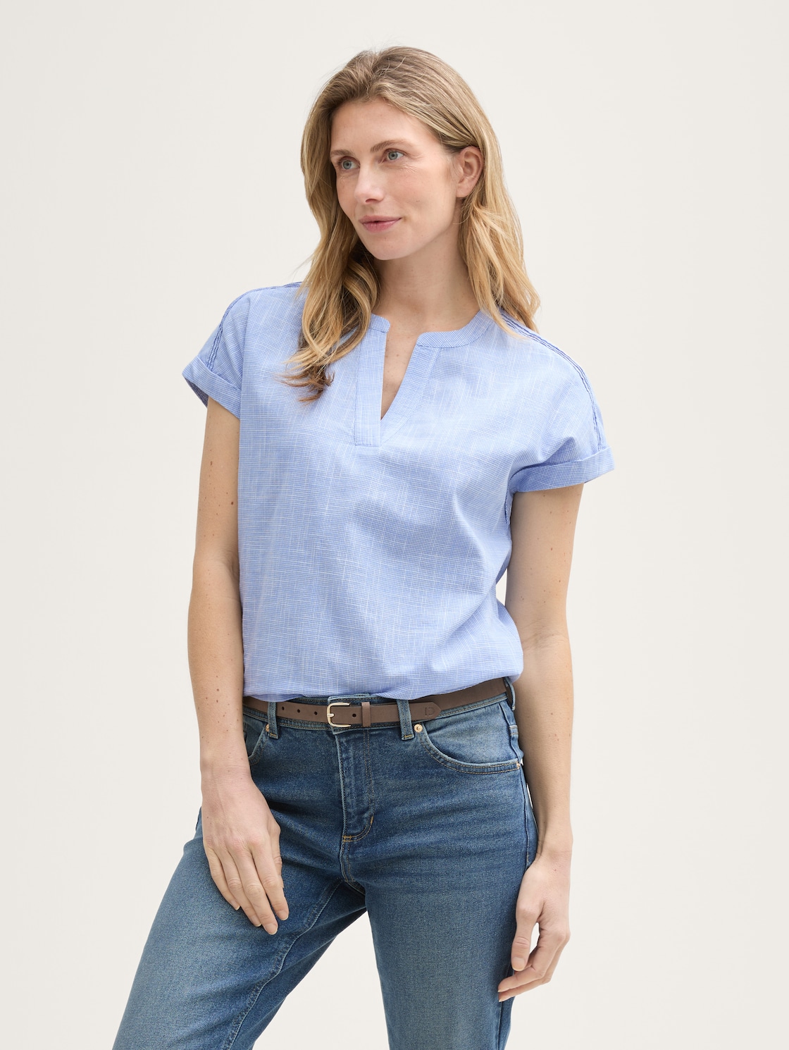 Thumbnail - TOM TAILOR Damen Loose Fit Bluse, blau, Uni, Gr. 46