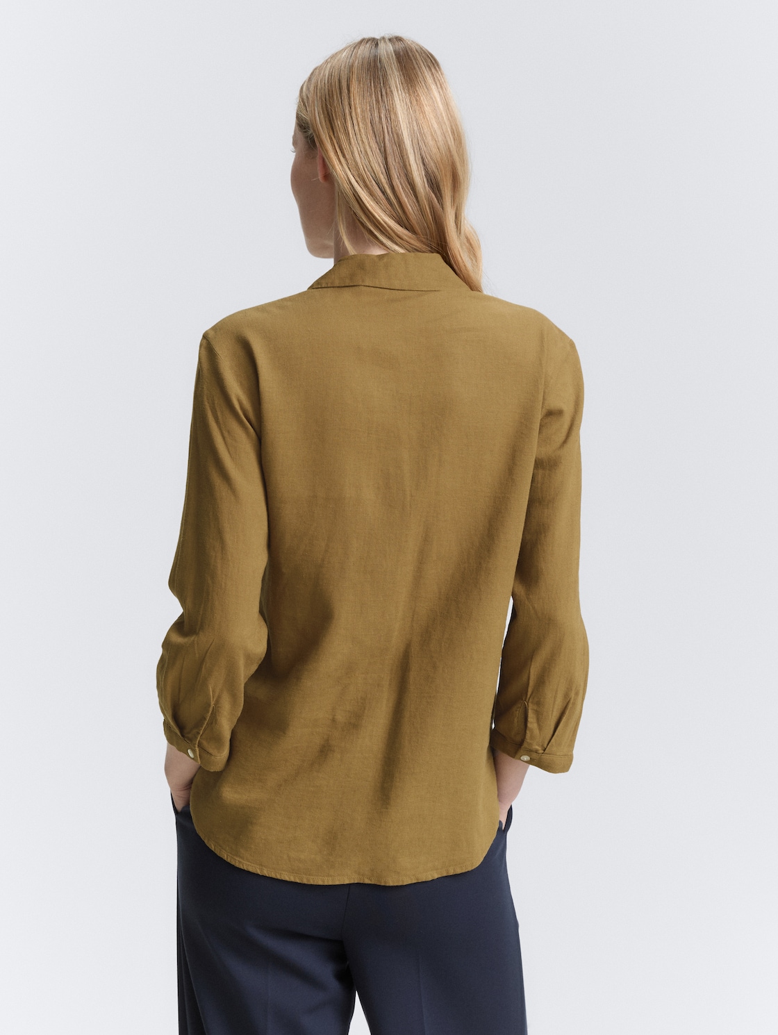 Thumbnail - TOM TAILOR Damen Hemdbluse mit Leinenanteil, grün, Uni, Gr. 40