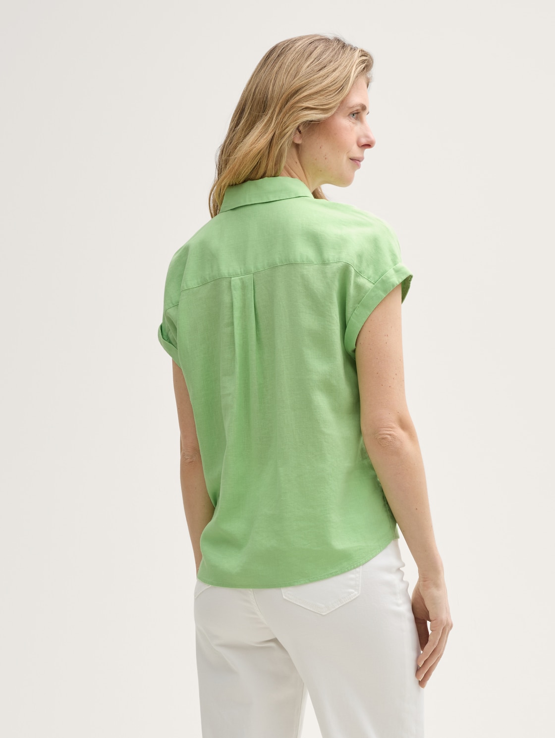 Thumbnail - TOM TAILOR Damen Loose Fit Bluse mit Leinenanteil, grün, Uni, Gr. 36