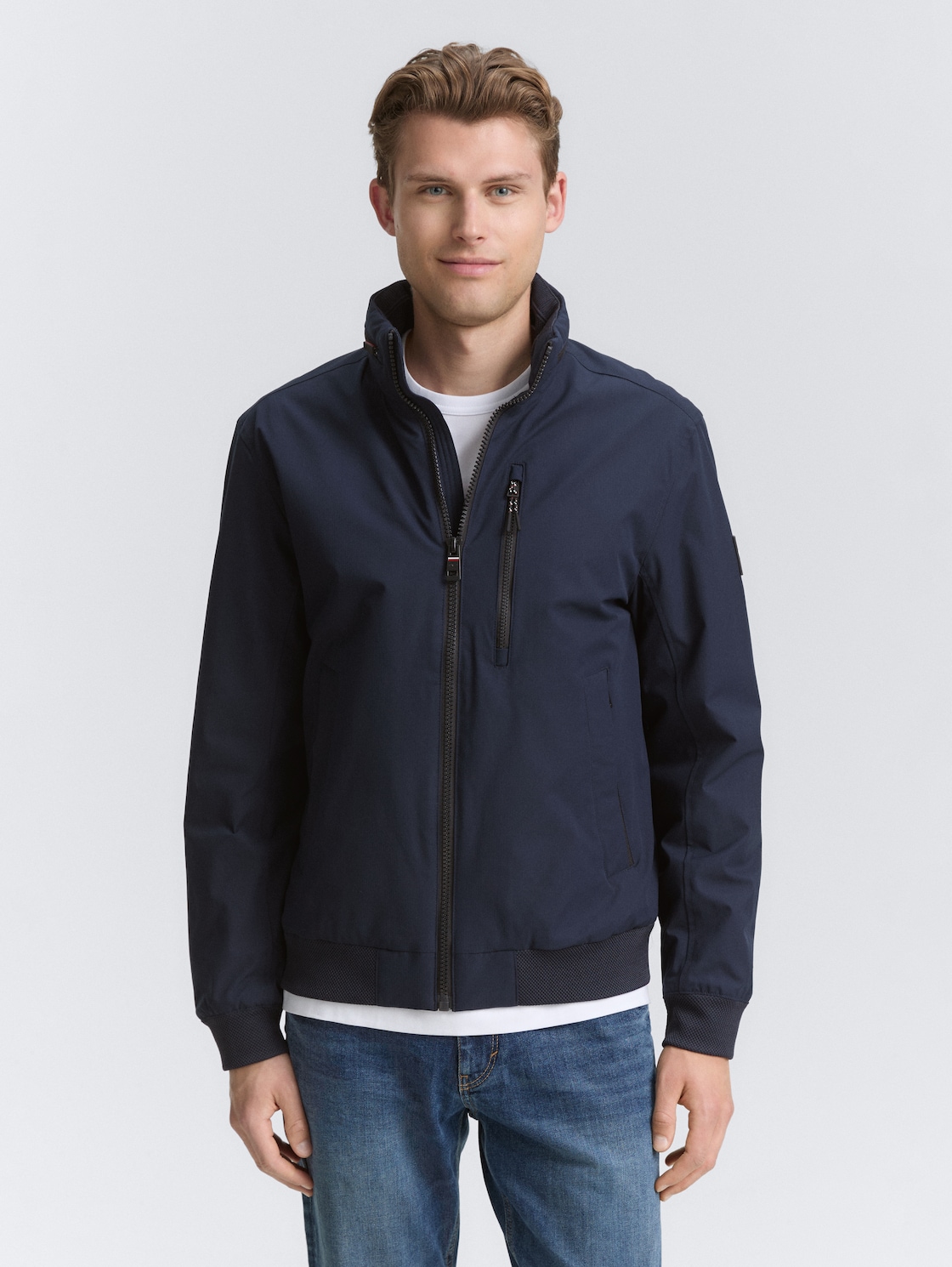 Thumbnail - TOM TAILOR Herren Blouson Jacke mit verstaubarer Kapuze, blau, Uni, Gr. XXXL