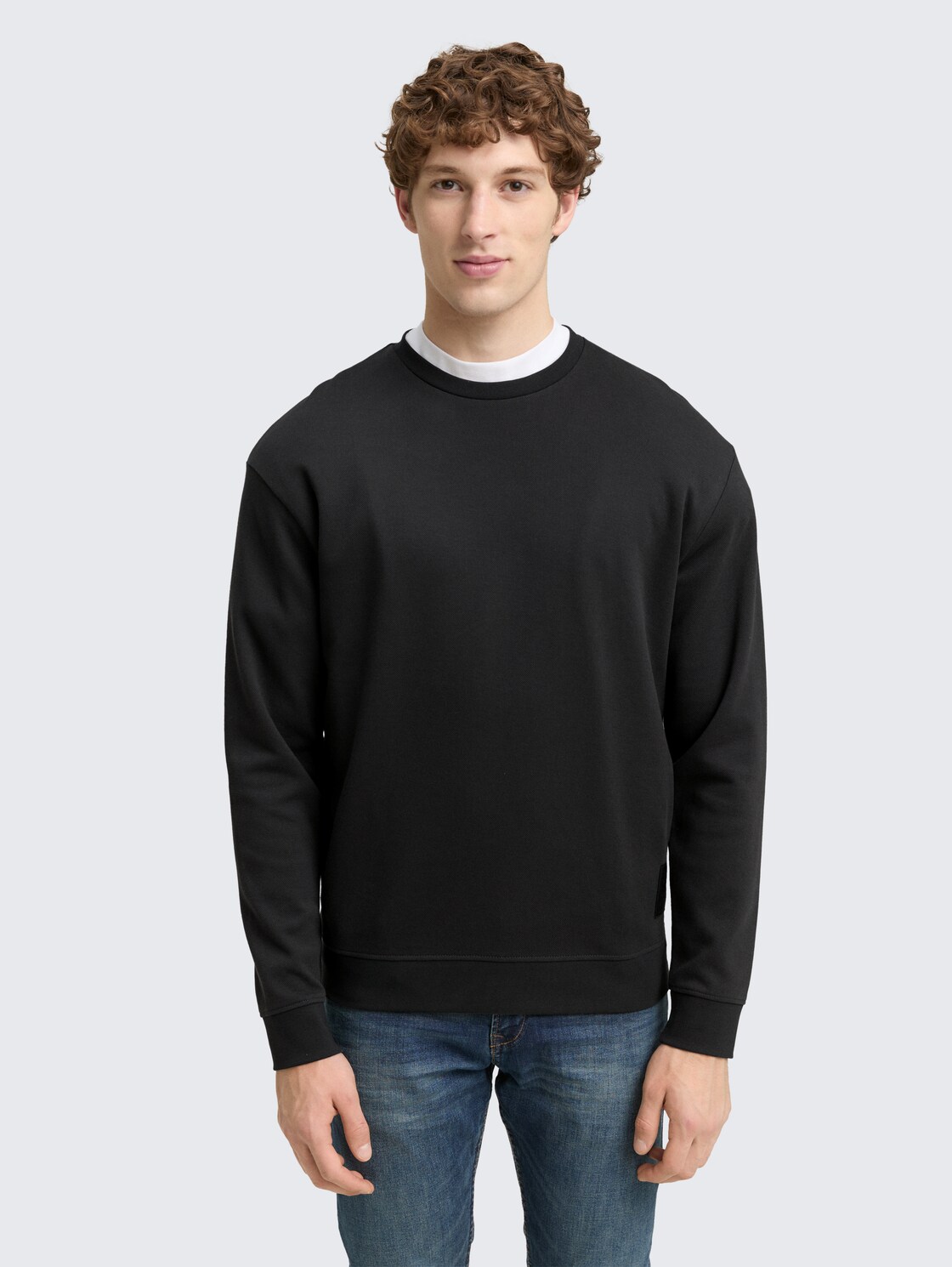 Thumbnail - TOM TAILOR DENIM Herren Piqué Sweatshirt, schwarz, Uni, Gr. L