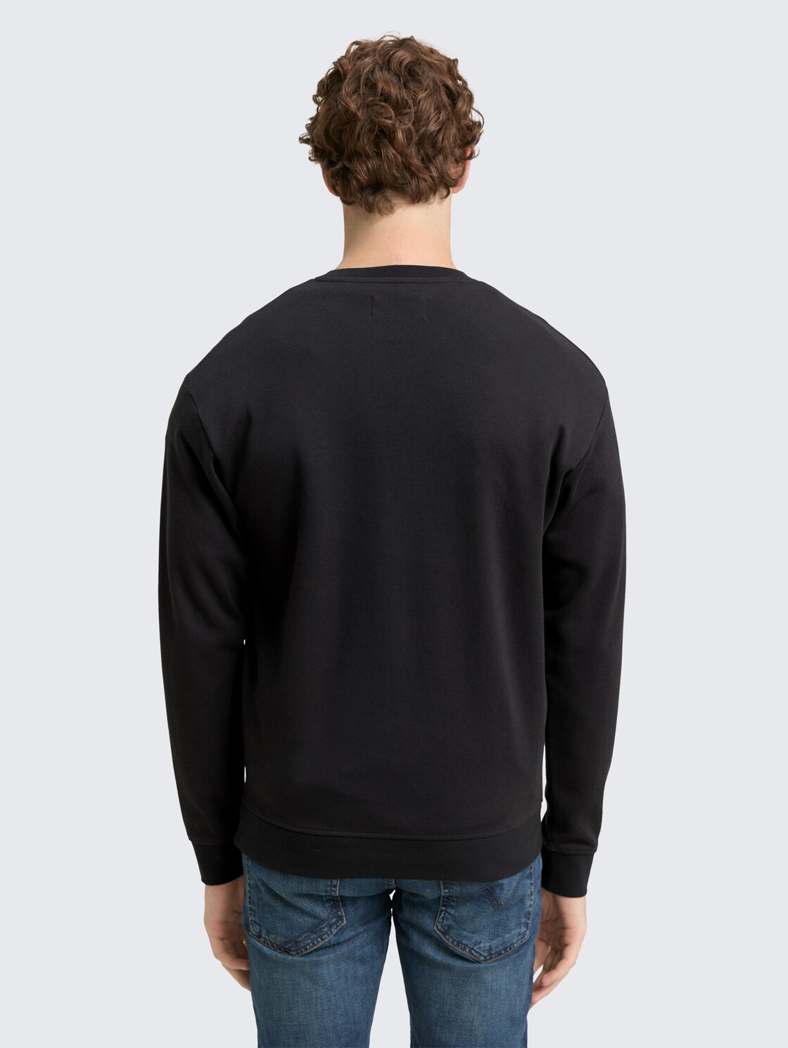 Thumbnail - TOM TAILOR DENIM Herren Piqué Sweatshirt, schwarz, Uni, Gr. L
