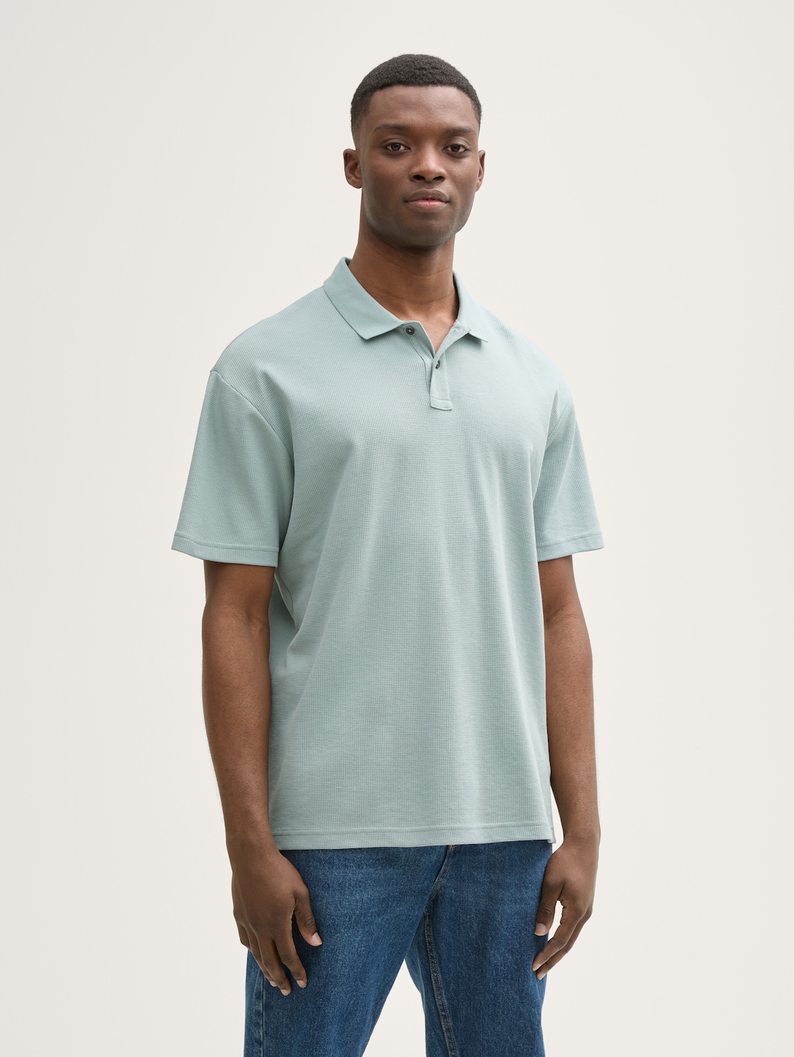 Thumbnail - TOM TAILOR DENIM Herren Relaxed Fit Poloshirt mit Waffelstruktur, blau, Uni, Gr. S