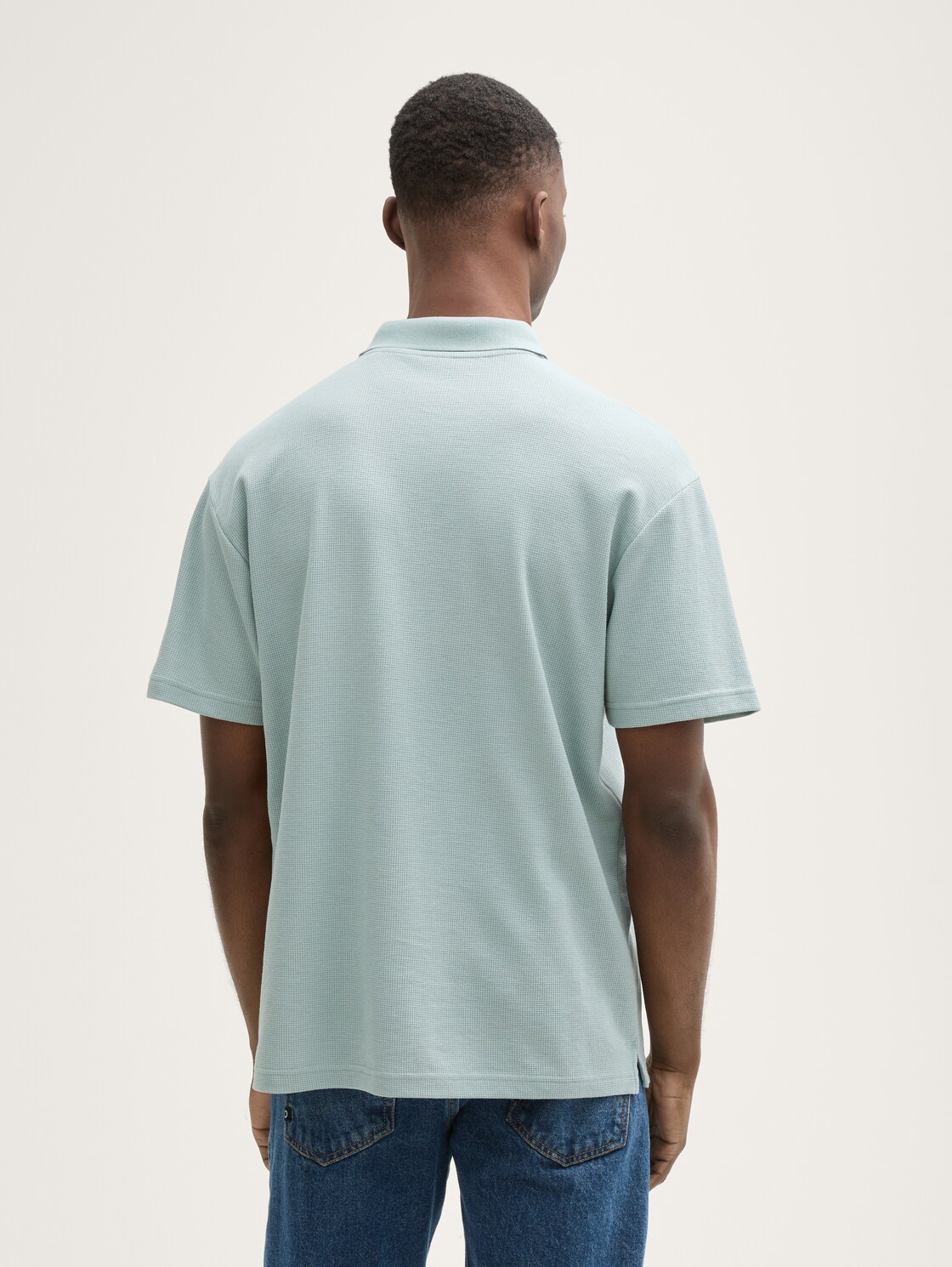 Thumbnail - TOM TAILOR DENIM Herren Relaxed Fit Poloshirt mit Waffelstruktur, blau, Uni, Gr. S