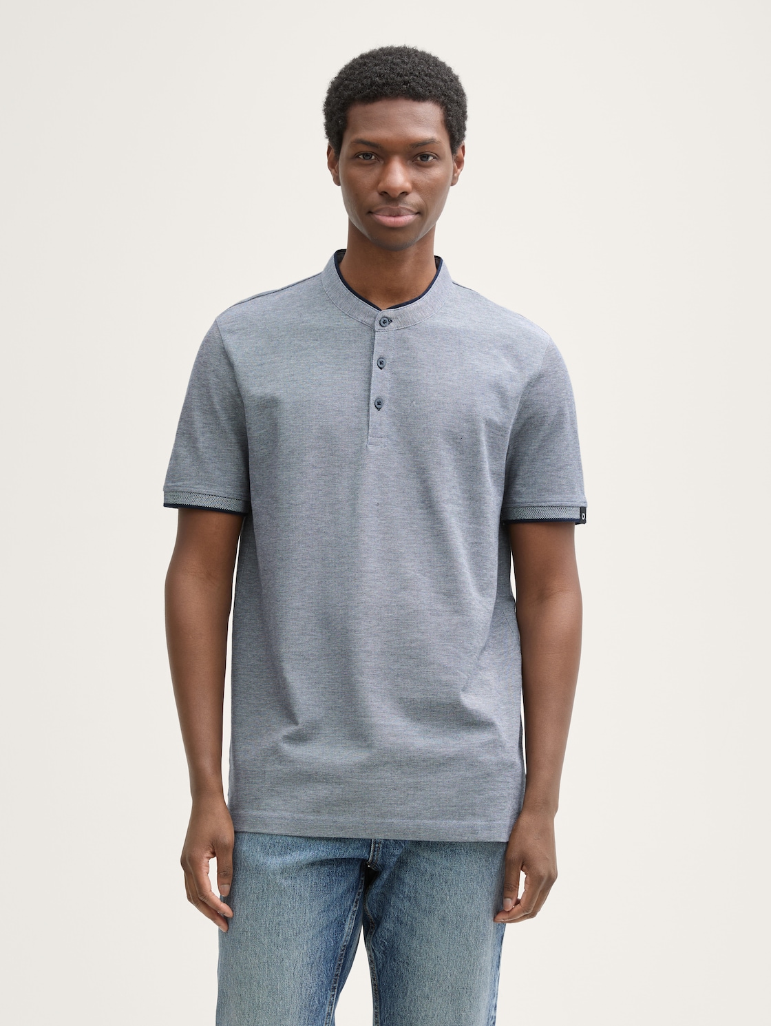 Thumbnail - TOM TAILOR DENIM Herren Piqué Poloshirt mit Stehkragen, blau, Uni, Gr. M