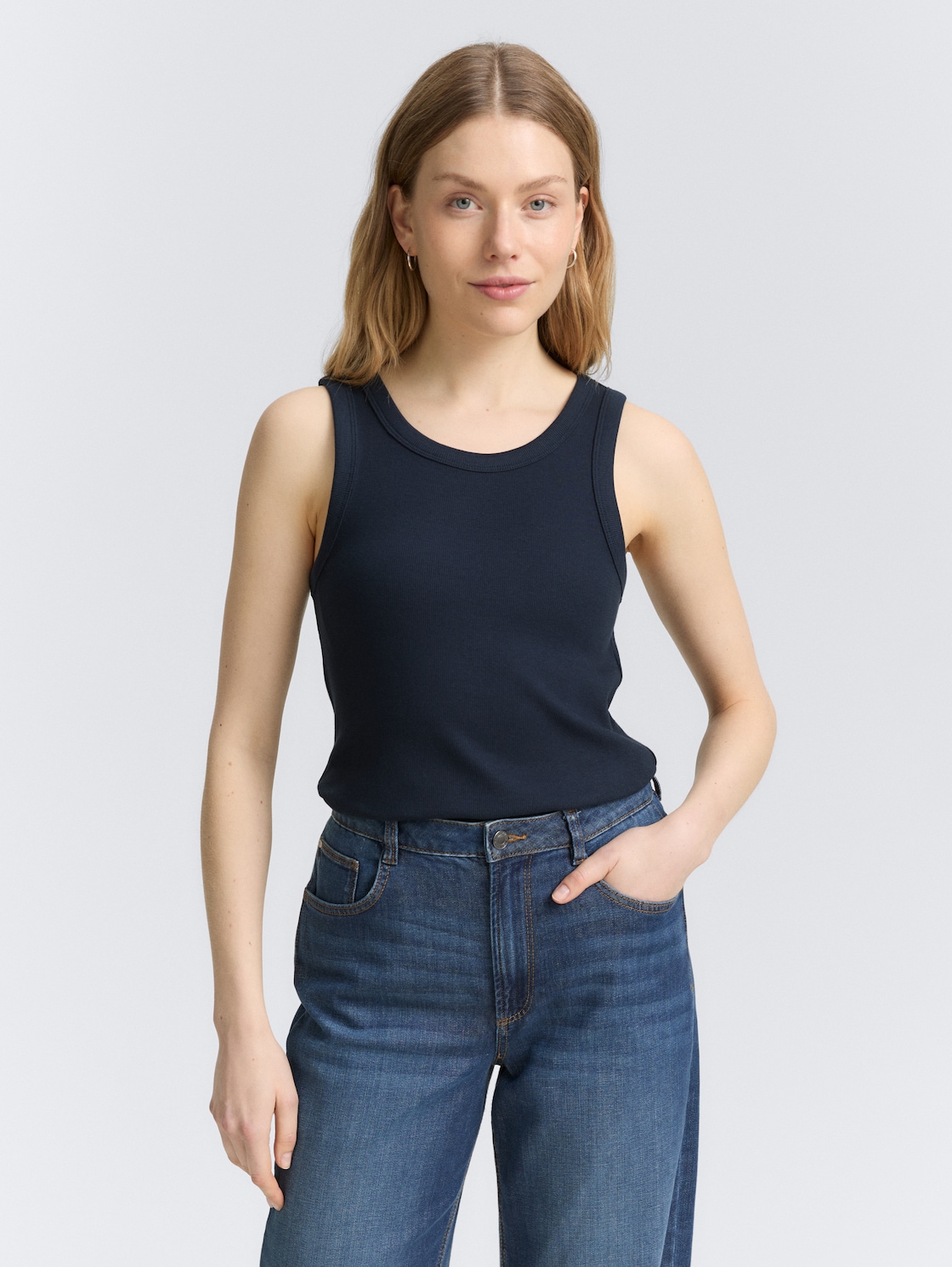 Thumbnail - TOM TAILOR Damen Top mit Rippstruktur, blau, Uni, Gr. XL