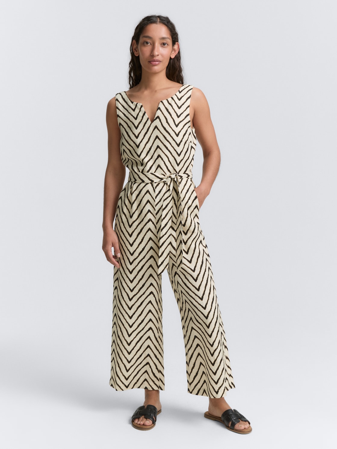 Thumbnail - TOM TAILOR Damen Jumpsuit mit Leinenanteil, beige, Gemustert, Gr. 44