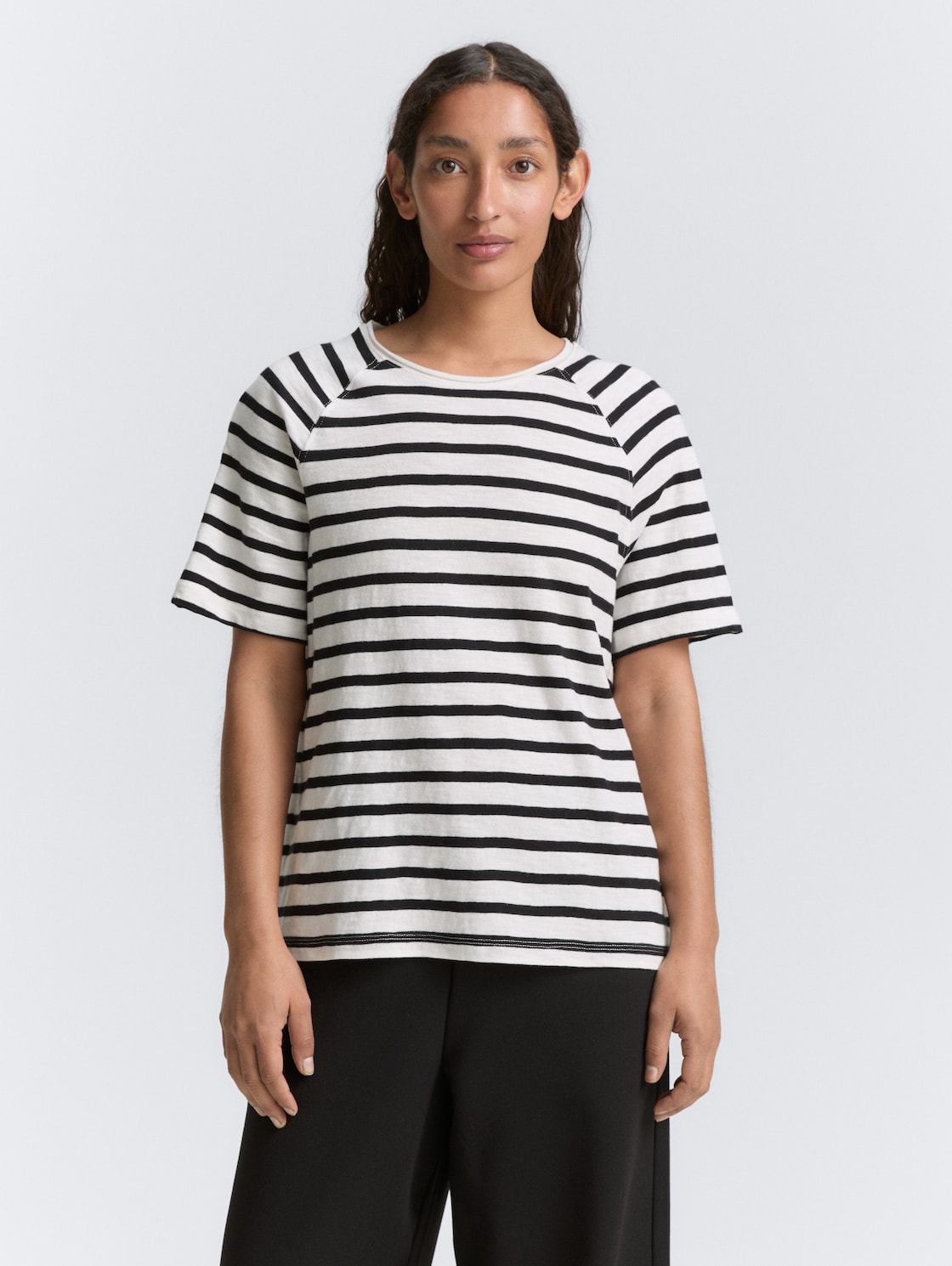 Thumbnail - TOM TAILOR Damen Raglan T-Shirt mit Streifenmuster, schwarz, Gemustert, Gr. L
