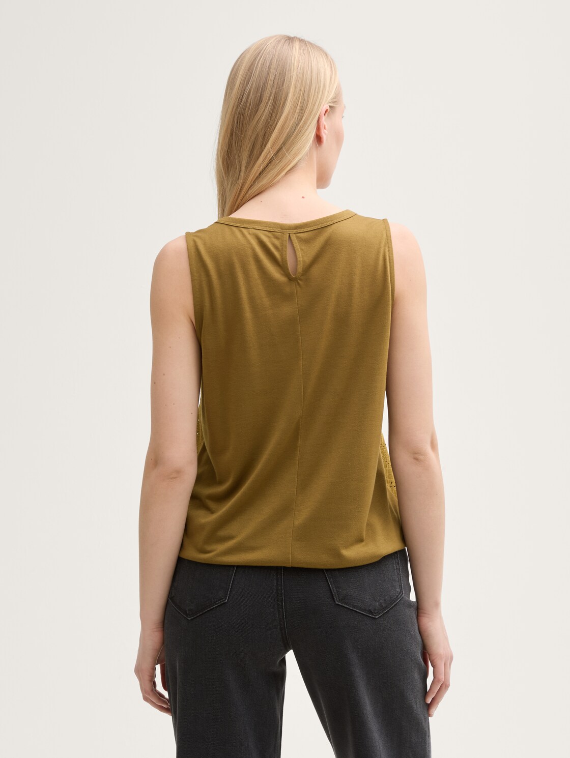 Thumbnail - TOM TAILOR Damen Ajour Top im Material-Mix, grün, Uni, Gr. M