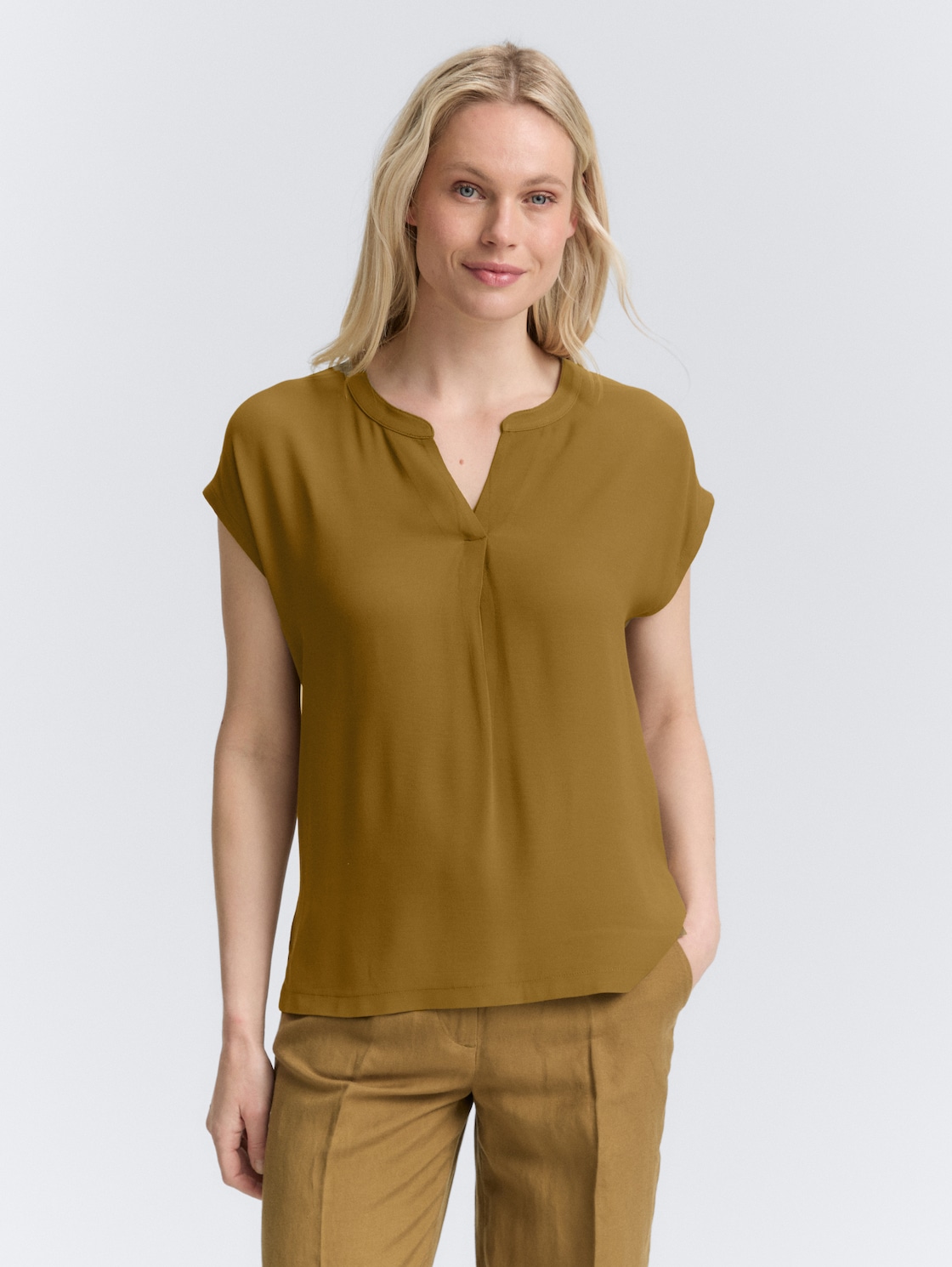 Thumbnail - TOM TAILOR Damen Blusenshirt im Material-Mix, grün, Uni, Gr. XS