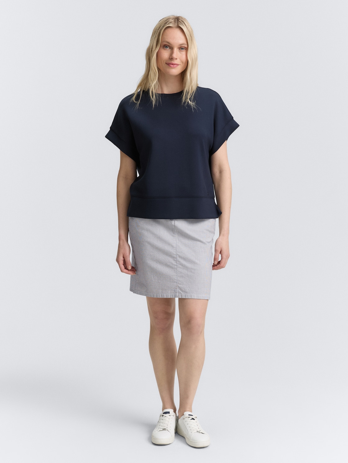 Thumbnail - TOM TAILOR Damen Chino Rock mit Kordelzug, blau, Gemustert, Gr. 44