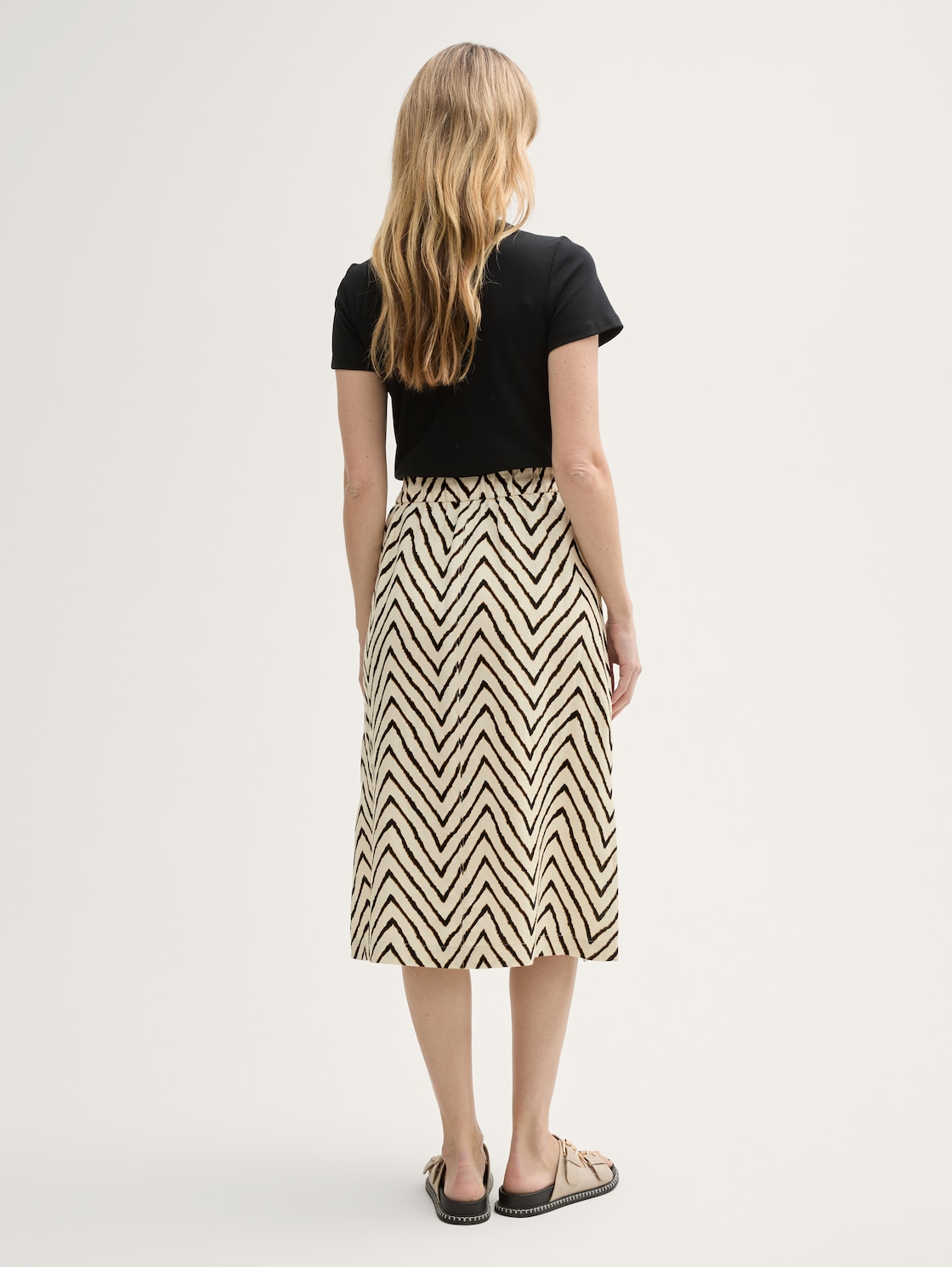 Thumbnail - TOM TAILOR Damen High Waist Midi-Rock mit Leinenanteil, beige, Gemustert, Gr. 40