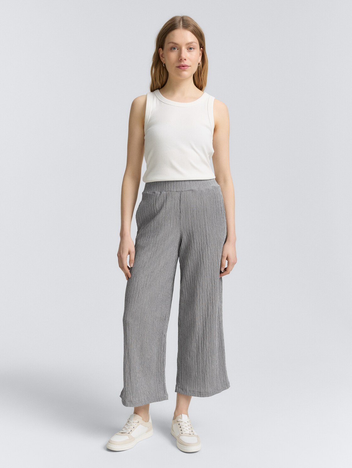 Thumbnail - TOM TAILOR Damen Crinkle Culotte Hose, schwarz, Gemustert, Gr. 38/28