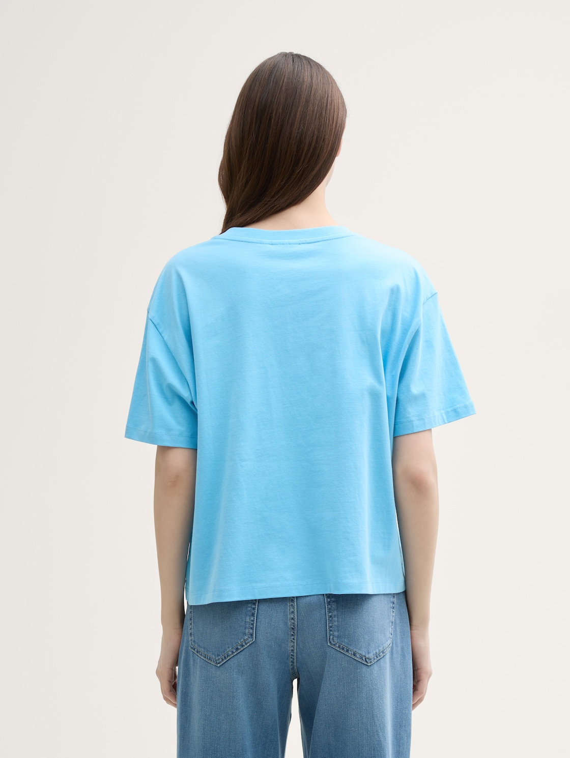 Thumbnail - TOM TAILOR DENIM Damen Boxy Fit T-Shirt mit V-Ausschnitt, blau, Uni, Gr. M