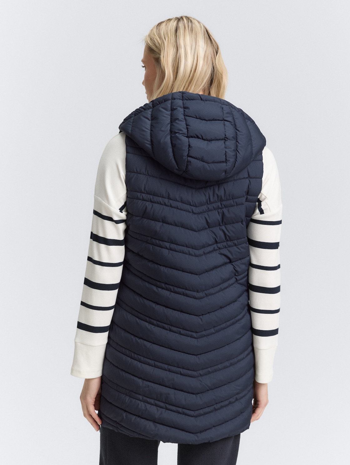 Thumbnail - TOM TAILOR Damen Longstyle Steppweste mit Kapuze, blau, Uni, Gr. XL