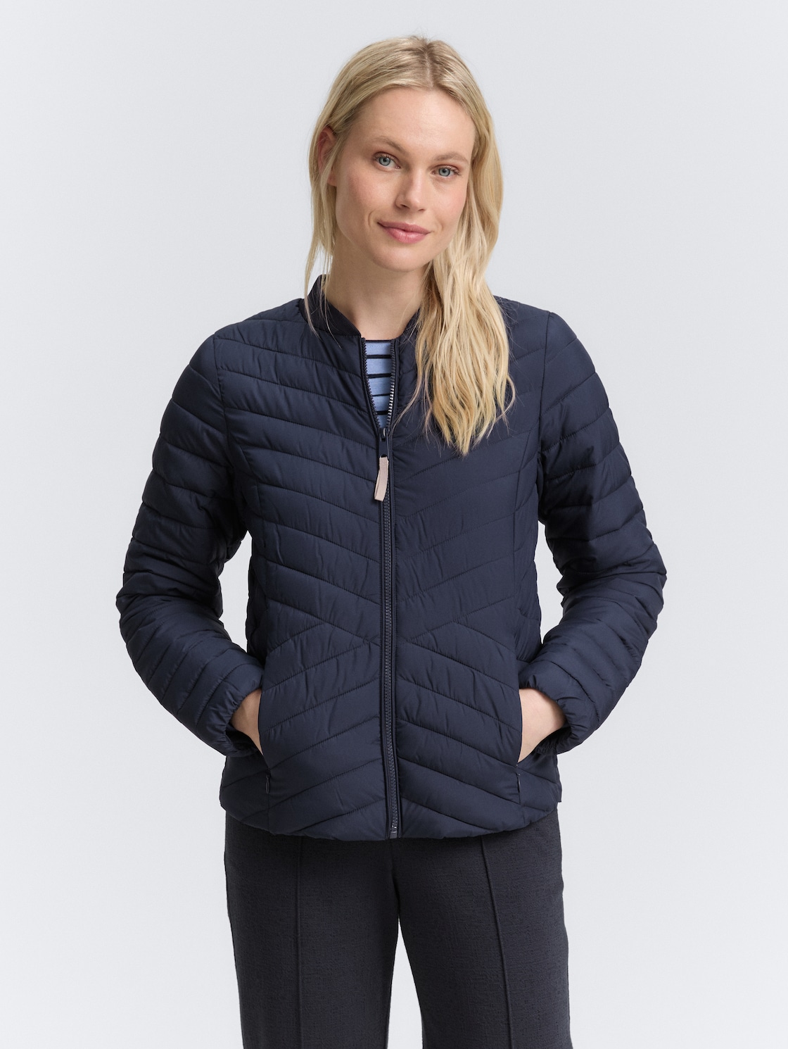 Thumbnail - TOM TAILOR Damen Steppjacke mit Bomberkragen, blau, Uni, Gr. XXXL