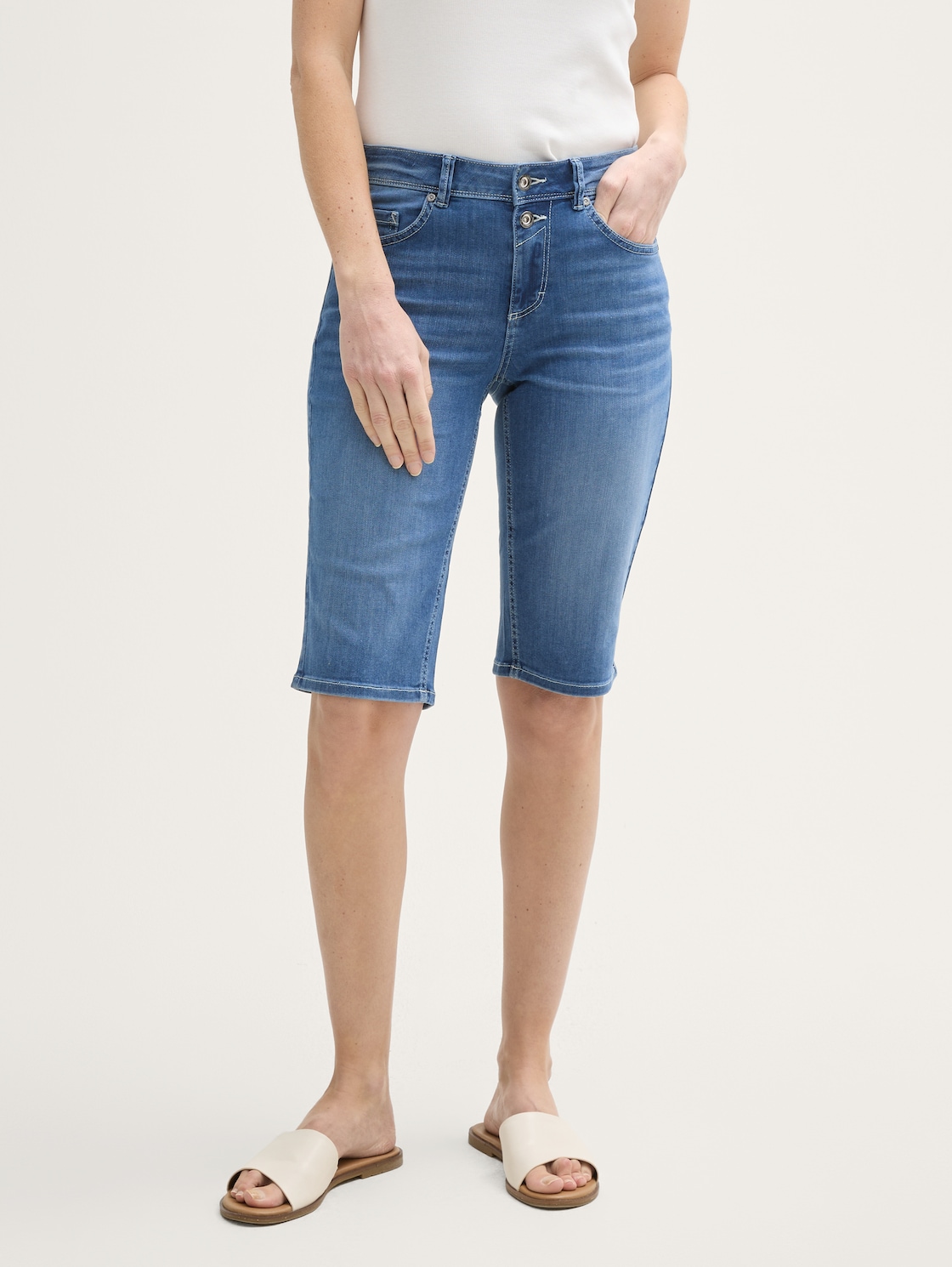 Thumbnail - TOM TAILOR Damen TTALEXA SLIM BERMUDA Jeans Shorts, blau, Uni, Gr. 26