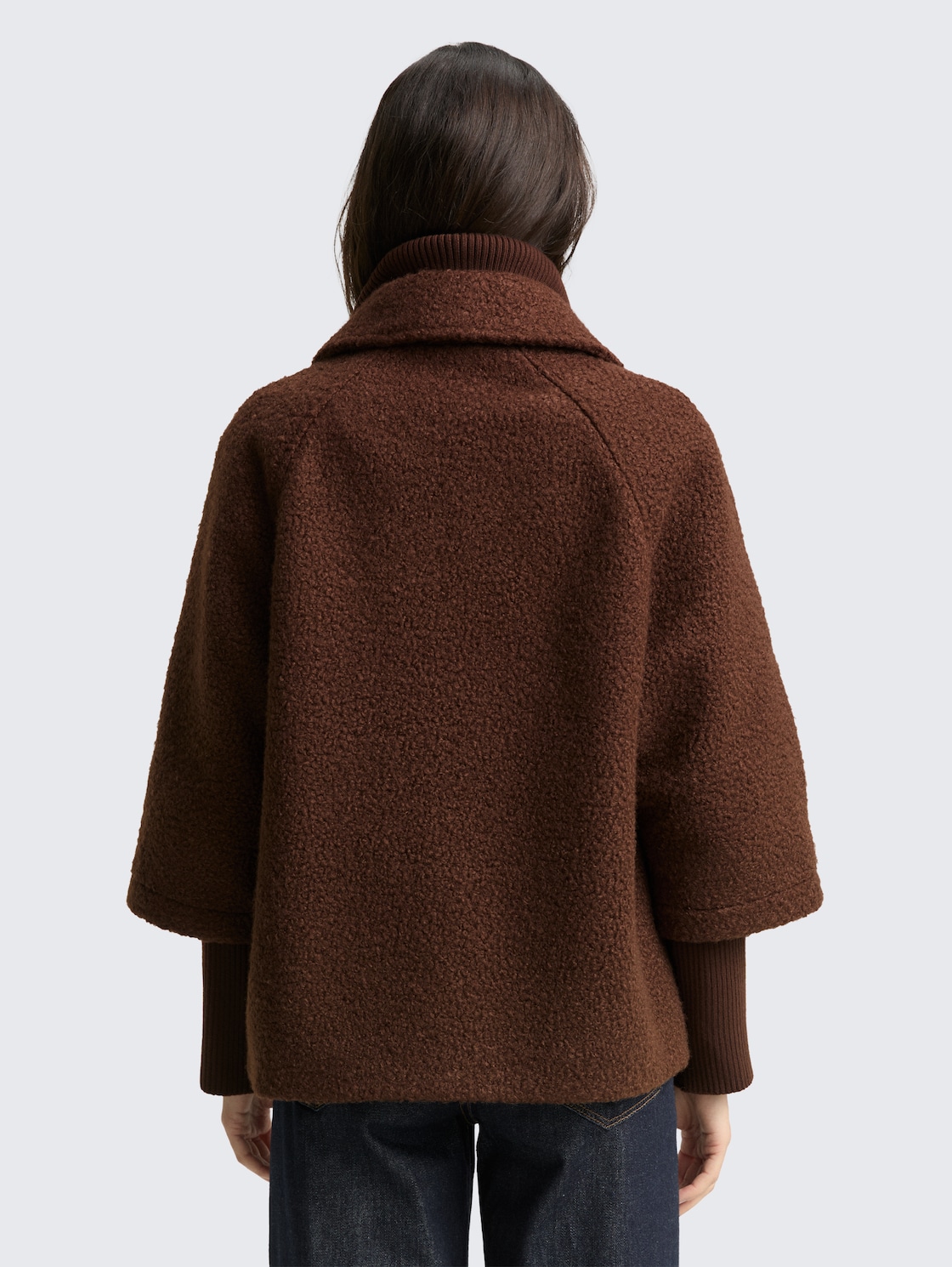 Thumbnail - TOM TAILOR Damen Bouclé Cape Jacke im 2-in-1-Look, braun, Uni, Gr. M