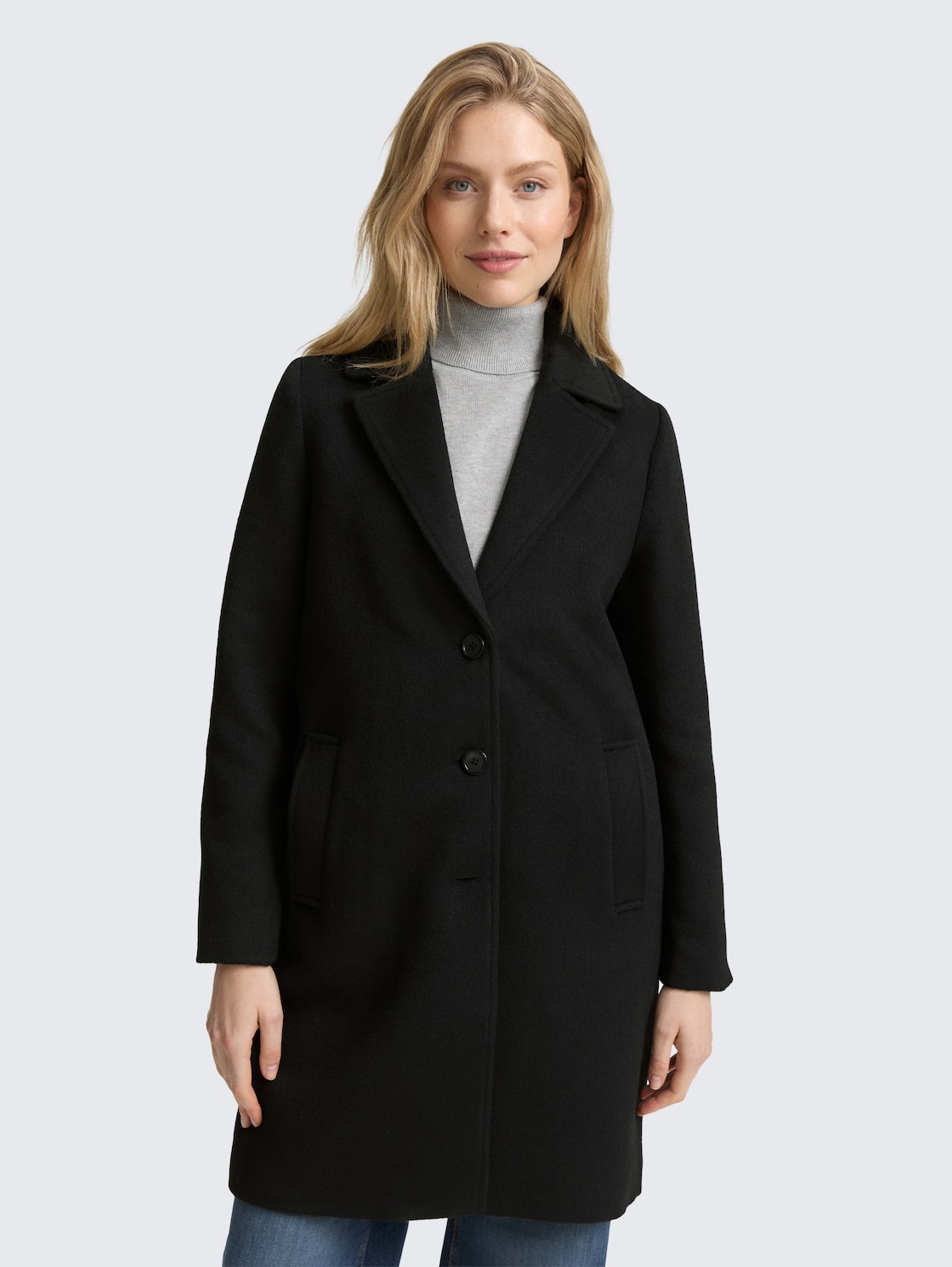 Thumbnail - TOM TAILOR Damen Wollmantel mit Eingriffstaschen, schwarz, Uni, Gr. XL