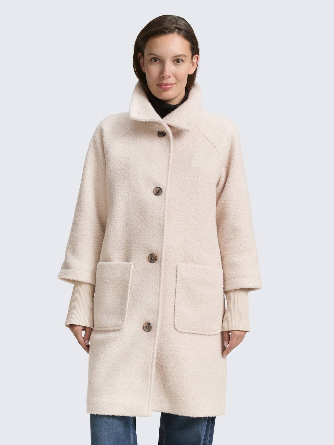 Thumbnail - TOM TAILOR Damen Bouclé Mantel mit Stehkragen, weiß, Uni, Gr. XXL