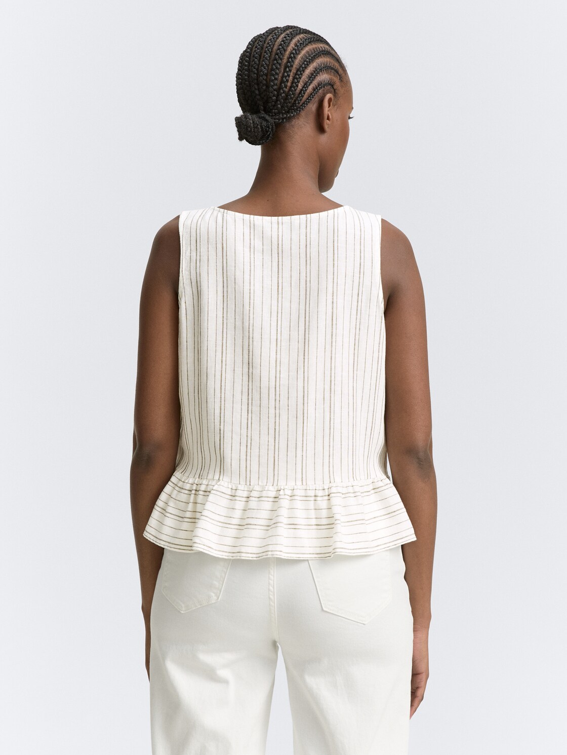 Thumbnail - TOM TAILOR DENIM Damen Blusentop mit Leinenanteil, weiß, Gestreift, Gr. L