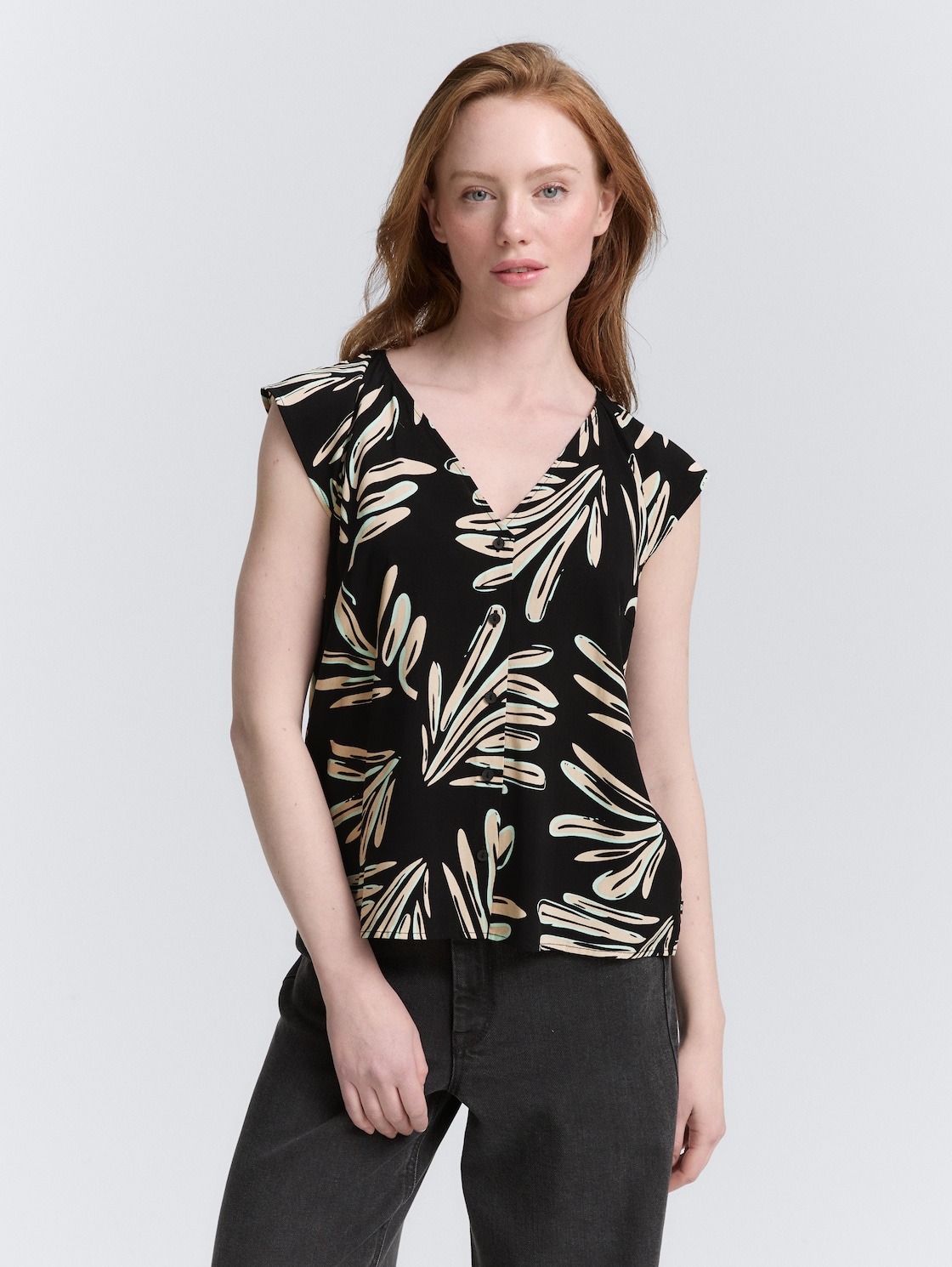 Thumbnail - TOM TAILOR DENIM Damen Bluse mit Muster, schwarz, Gemustert, Gr. L