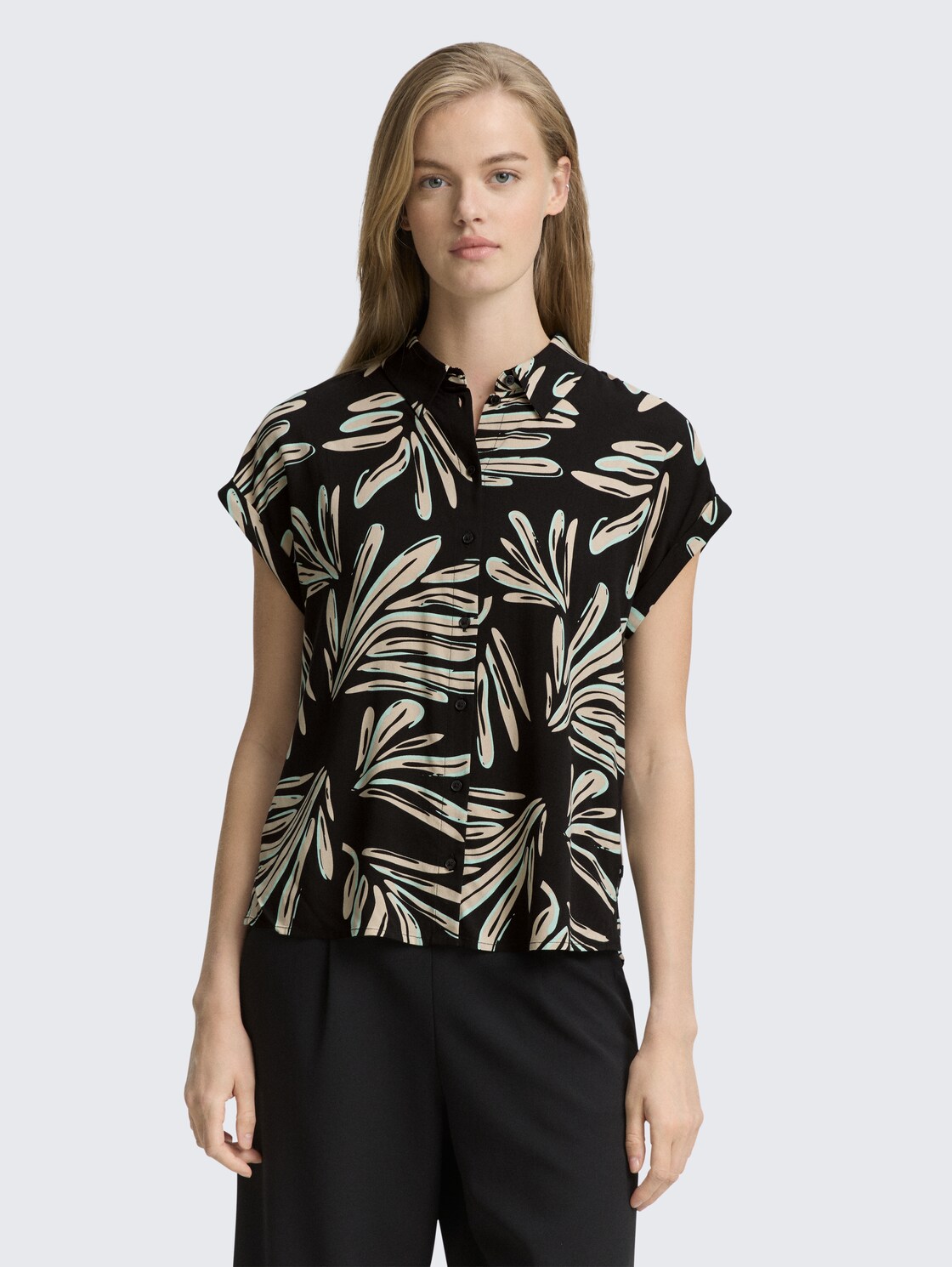 Thumbnail - TOM TAILOR DENIM Damen Bluse aus Viskose, schwarz, Gemustert, Gr. M
