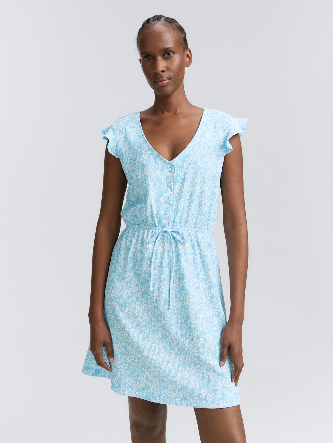 Thumbnail - TOM TAILOR DENIM Damen Mini-Kleid mit Muster, blau, Geblümt, Gr. S