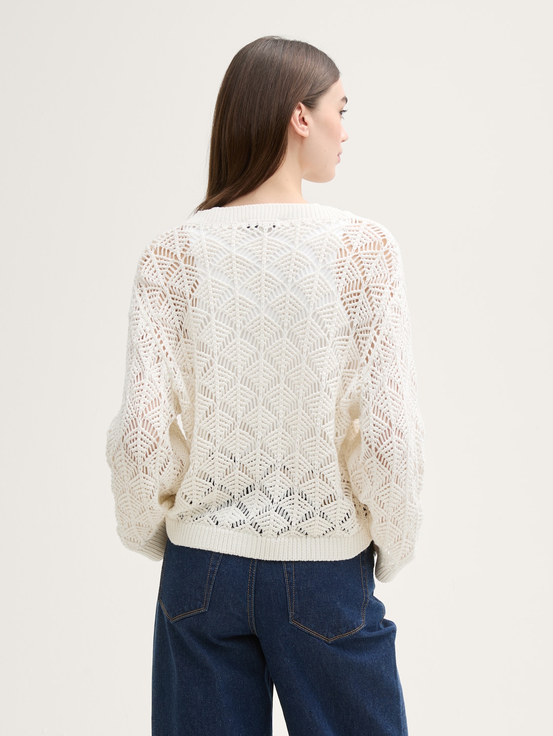 Thumbnail - TOM TAILOR DENIM Damen Relaxed Fit Cardigan mit Lochmuster, weiß, Uni, Gr. XS