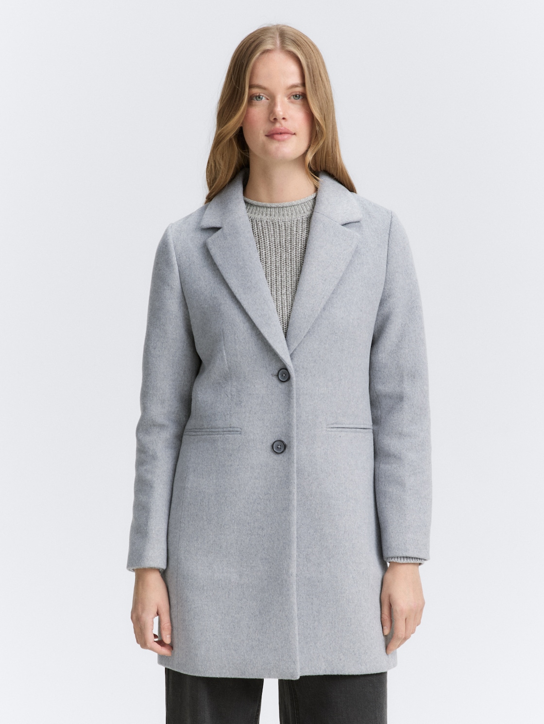 Thumbnail - TOM TAILOR DENIM Damen Slim Fit Wollmantel, grau, Uni, Gr. S
