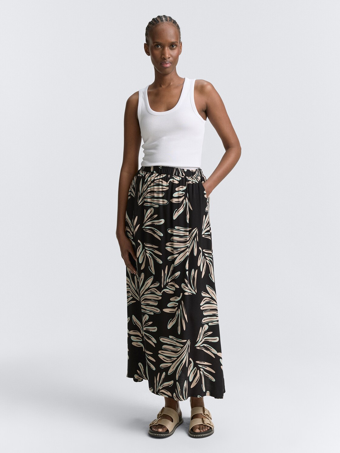 Thumbnail - TOM TAILOR DENIM Damen Maxi-Rock mit Eingriffstaschen, schwarz, Gemustert, Gr. XS