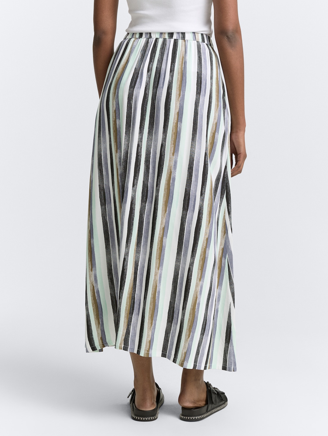 Thumbnail - TOM TAILOR DENIM Damen Maxi-Rock mit Eingriffstaschen, grün, Gestreift, Gr. XXL