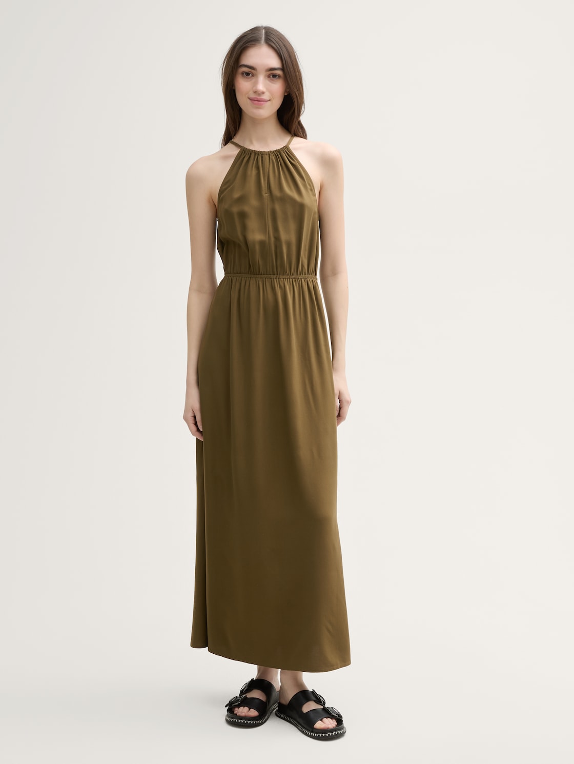 Thumbnail - TOM TAILOR DENIM Damen Neckholder Maxi-Kleid, grün, Uni, Gr. XXL