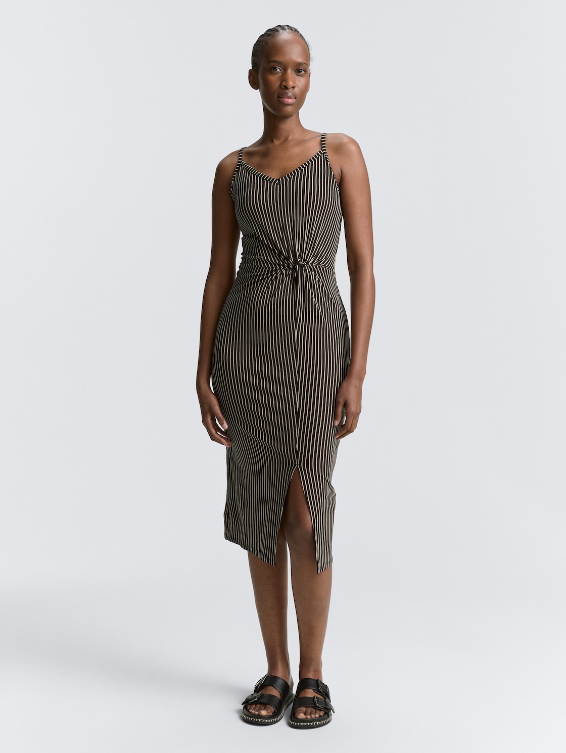 Thumbnail - TOM TAILOR DENIM Damen Midi-Trägerkleid mit Twist-Detail, schwarz, Gestreift, Gr. XXL