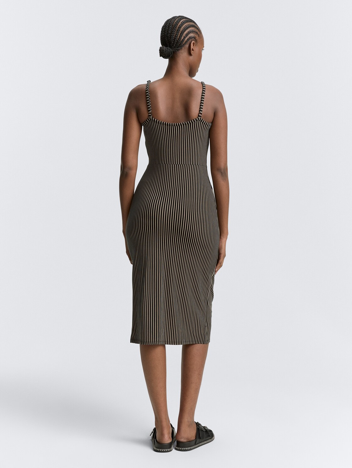 Thumbnail - TOM TAILOR DENIM Damen Midi-Trägerkleid mit Twist-Detail, schwarz, Gestreift, Gr. XXL