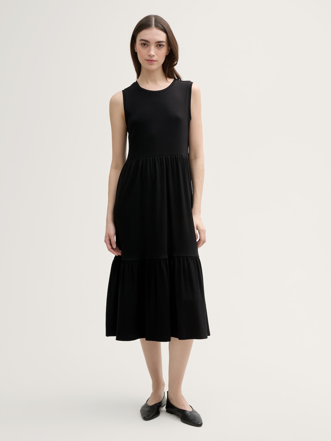 Thumbnail - TOM TAILOR DENIM Damen Midi-Kleid mit Rippstruktur, schwarz, Uni, Gr. L