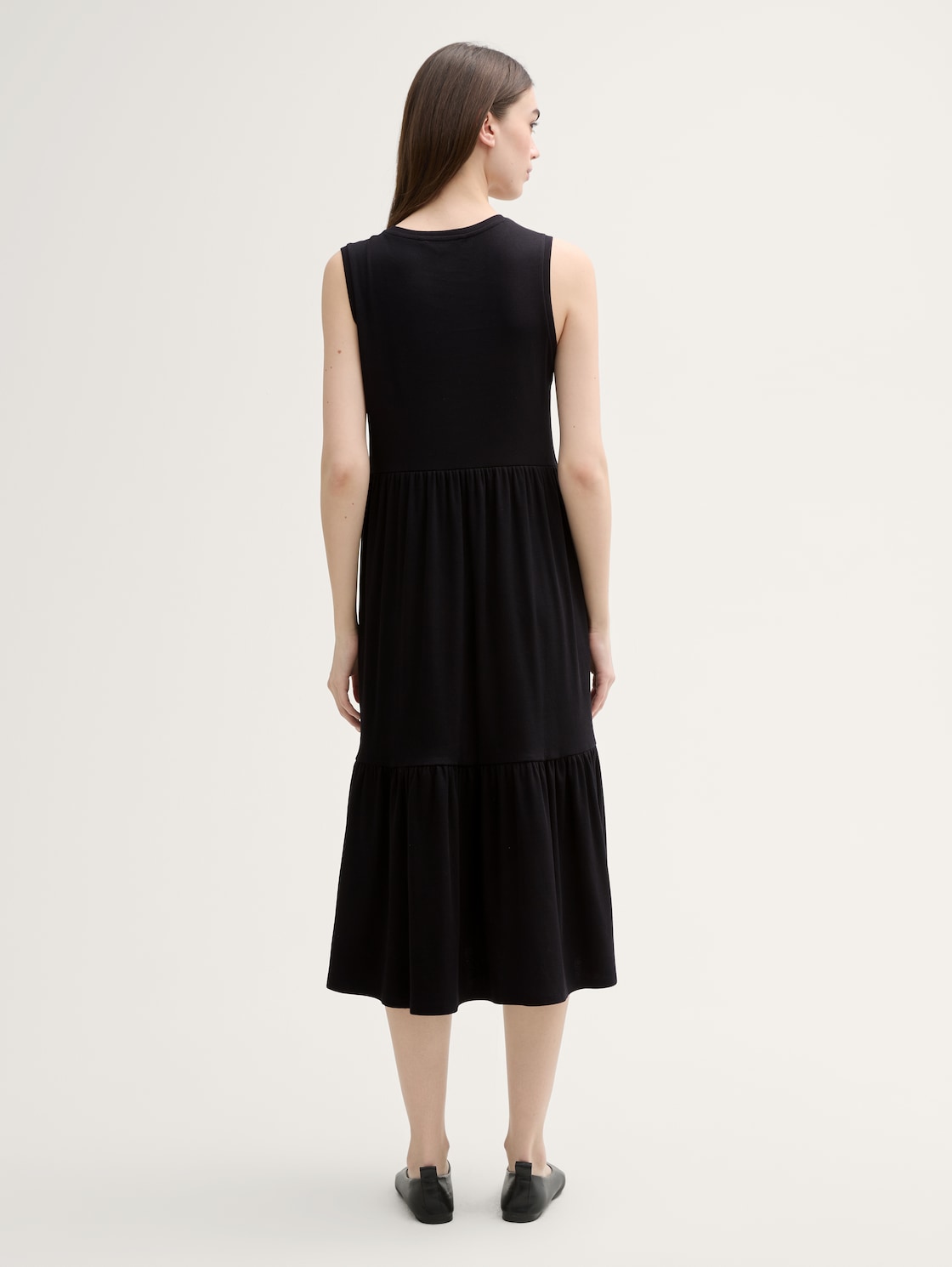 Thumbnail - TOM TAILOR DENIM Damen Midi-Kleid mit Rippstruktur, schwarz, Uni, Gr. L
