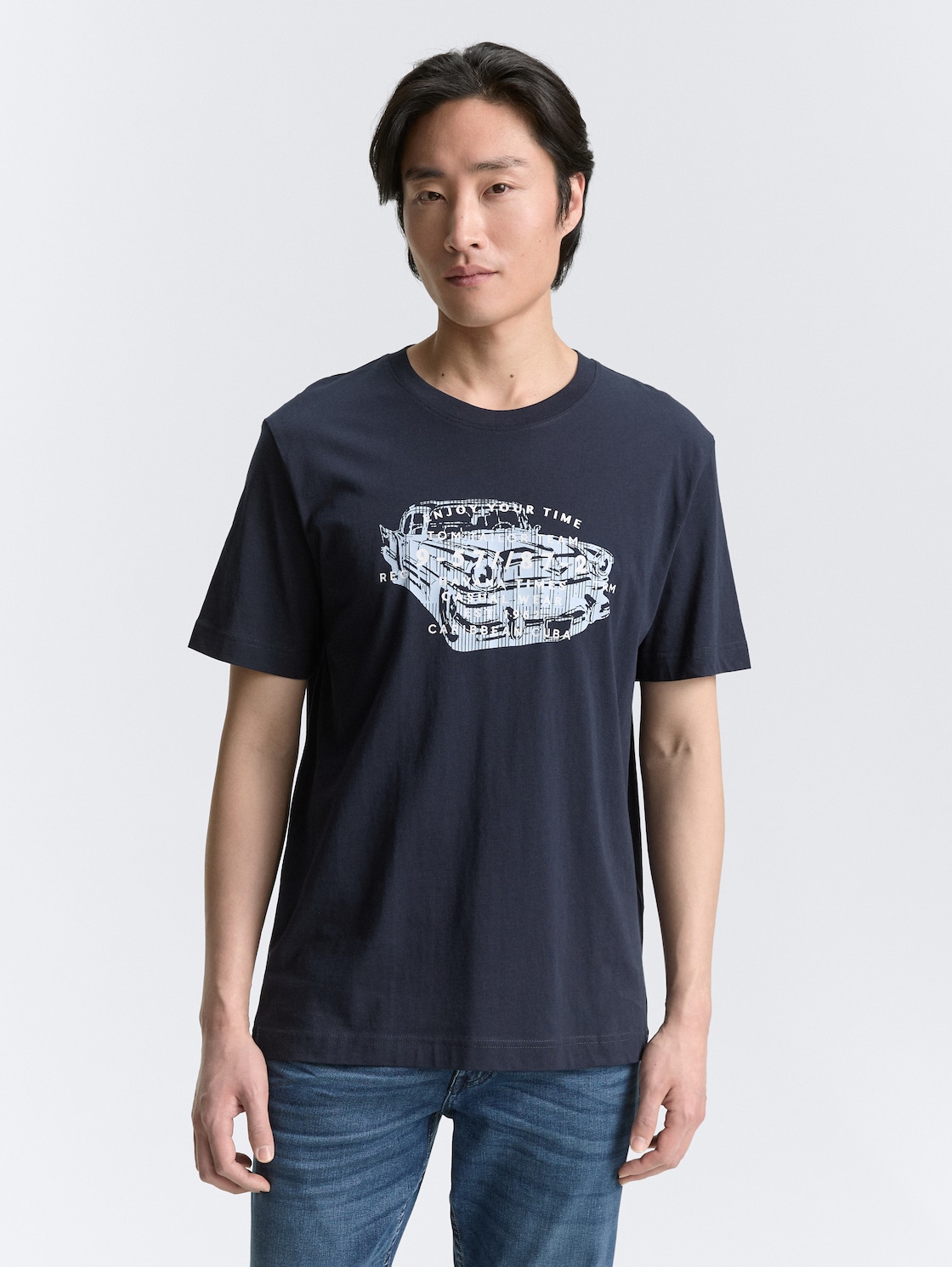 Thumbnail - TOM TAILOR Herren T-Shirt mit Print, blau, Uni, Gr. S