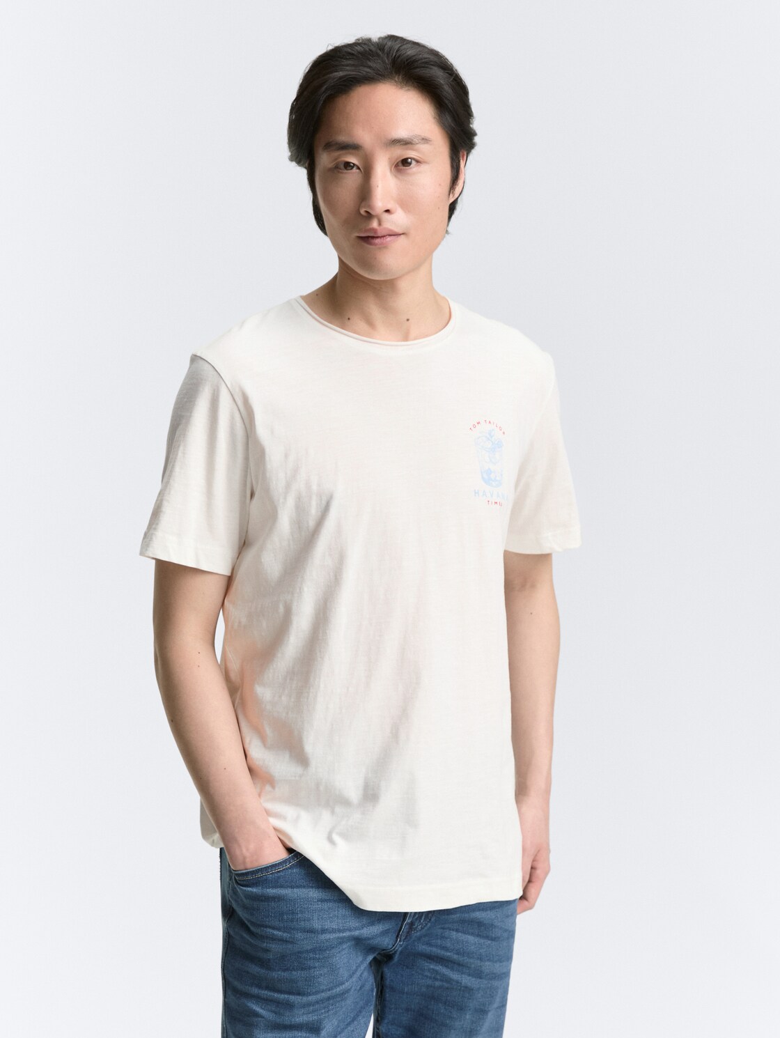 Thumbnail - TOM TAILOR Herren T-Shirt mit Print, weiß, Uni, Gr. L