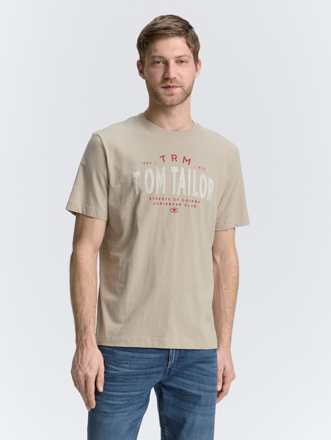 Thumbnail - TOM TAILOR Herren T-Shirt mit Logo-Print, braun, Uni, Gr. XXXL