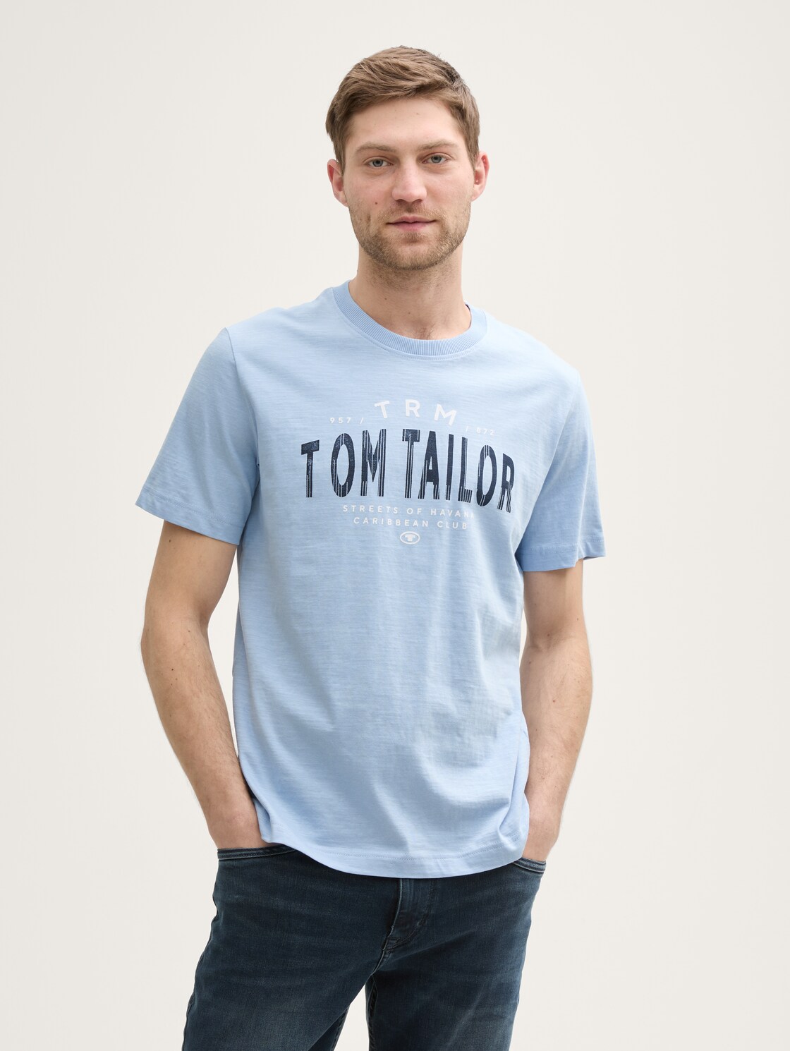 Thumbnail - TOM TAILOR Herren T-Shirt mit Logo-Print, blau, Uni, Gr. XXL