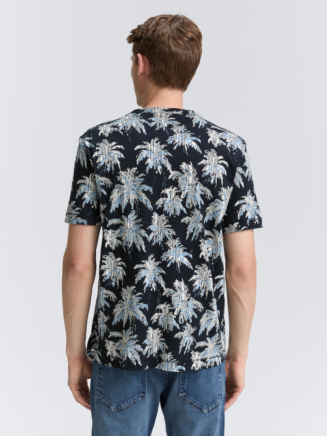 Thumbnail - TOM TAILOR Herren T-Shirt mit Palmen-Print, blau, Palmenprint, Gr. S