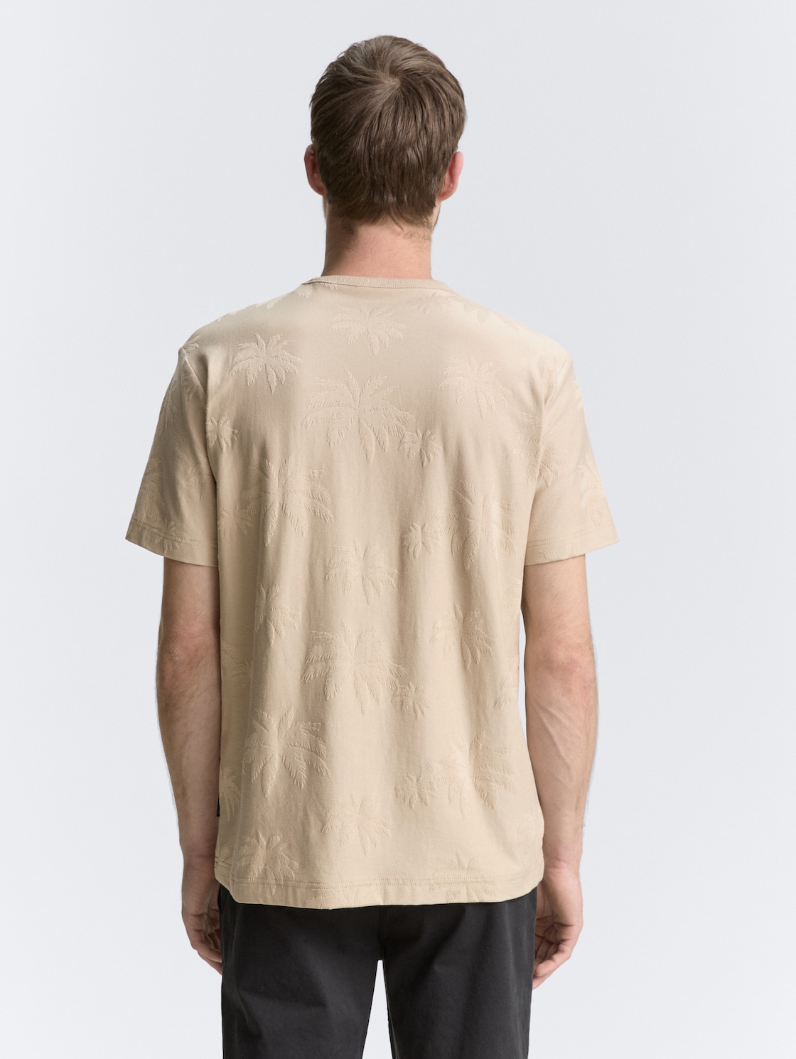 Thumbnail - TOM TAILOR Herren Jacquard T-Shirt mit Palmen-Motiv, braun, Palmenprint, Gr. S