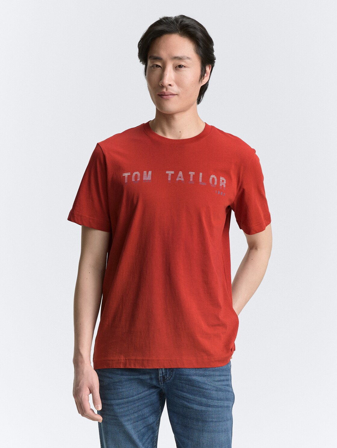 Thumbnail - TOM TAILOR Herren T-Shirt mit Logo-Print, rot, Uni, Gr. XXL